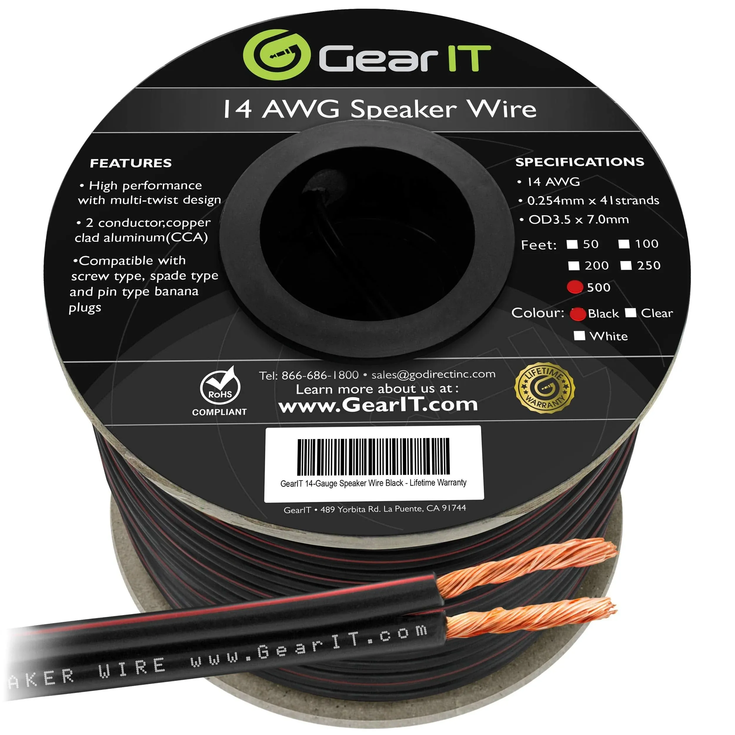 14AWG Speaker Wire Pro Series 14 AWG Gauge Speaker Wire Cable 200 Feet / 60.9...