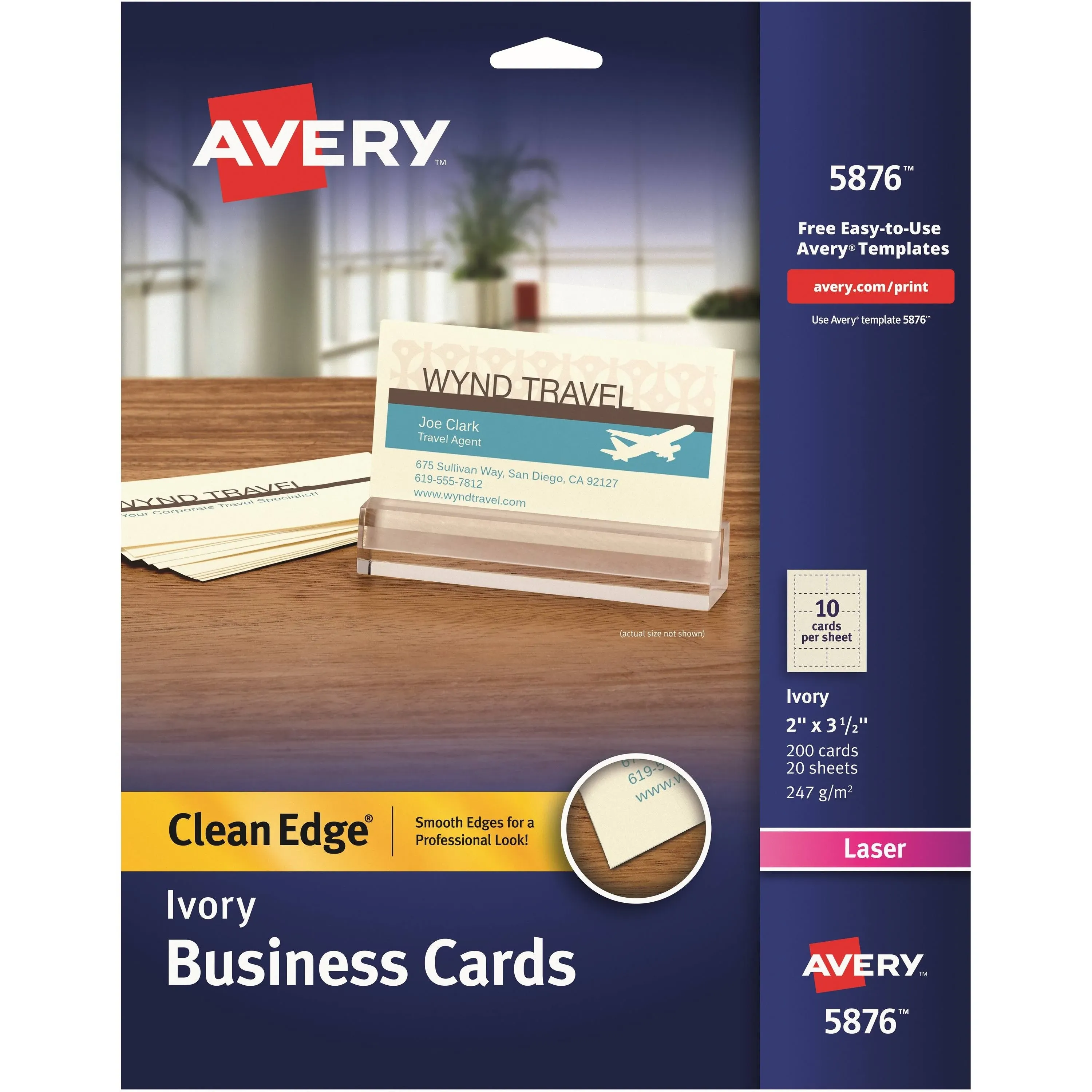 Avery Clean Edge Business Cards, Ivory, True Print Two-Sided Printing, 2" x 3-1/2", 200 Cards (5876)