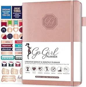 GoGirl Planner and Organizer for Women – Compact Size Weekly Planner, Goals Journal & Agenda to Improve Time Management, Productivity & Live Happier. Undated – Start Anytime, Lasts 1 Year – Rose Gold