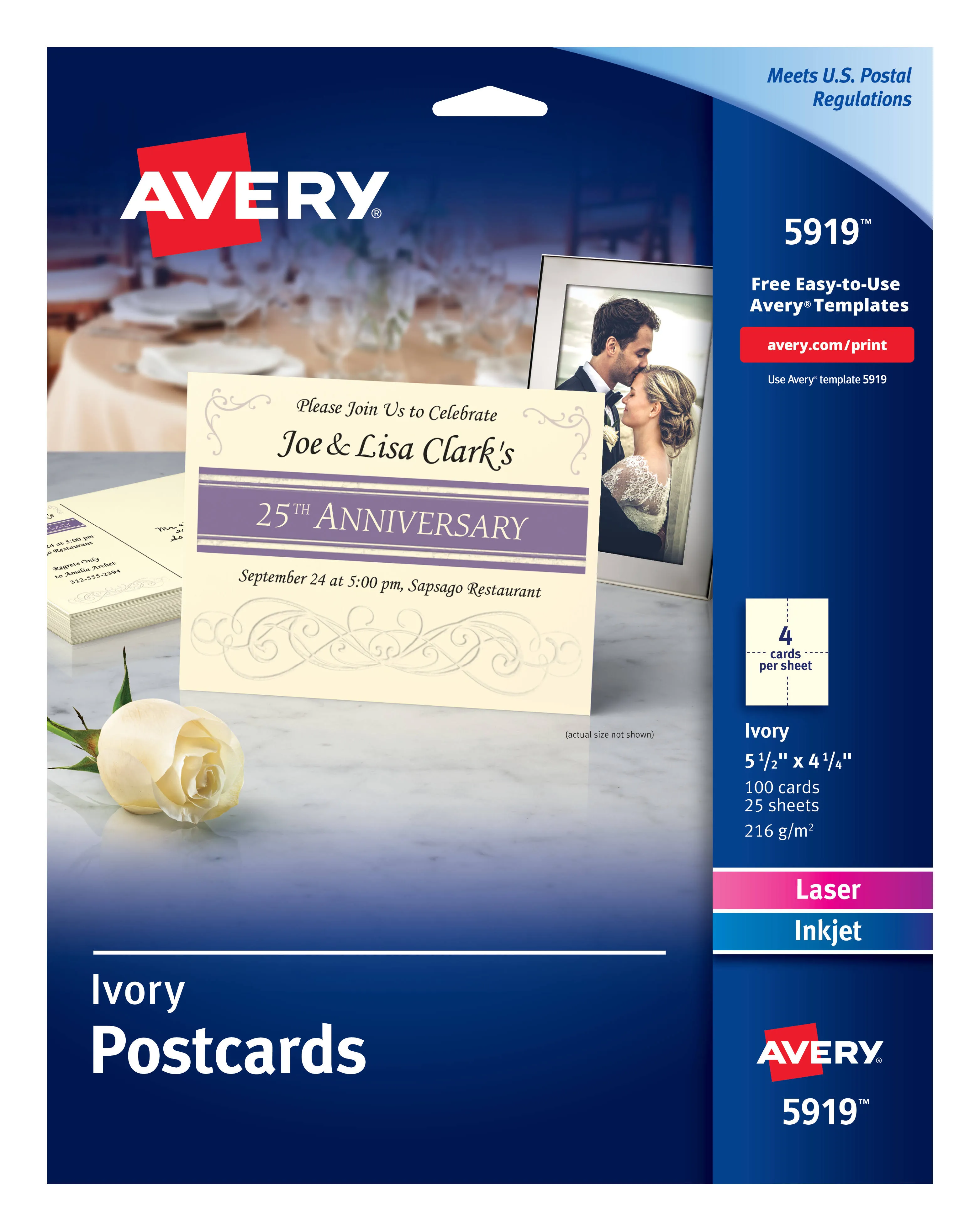 Avery 5919 Postcard, 4UP, Ivy, PK100