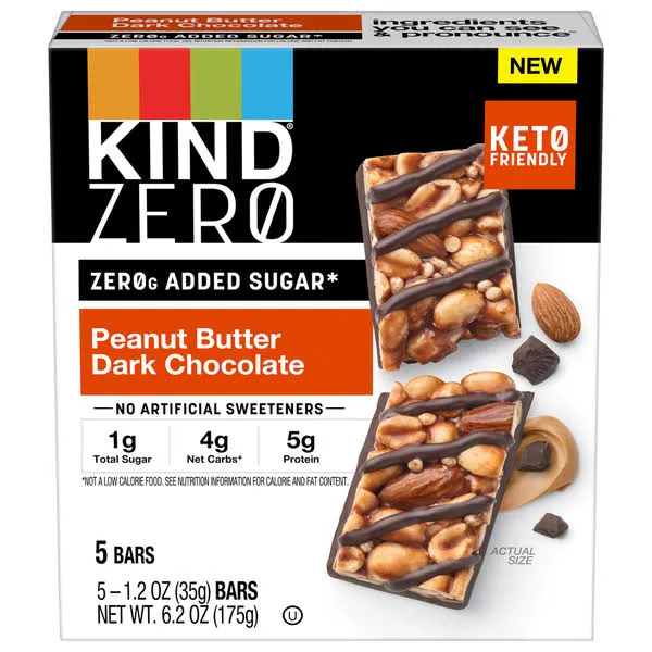 KIND ZERO added Sugar Bars Peanut Butter Dark Chocolate