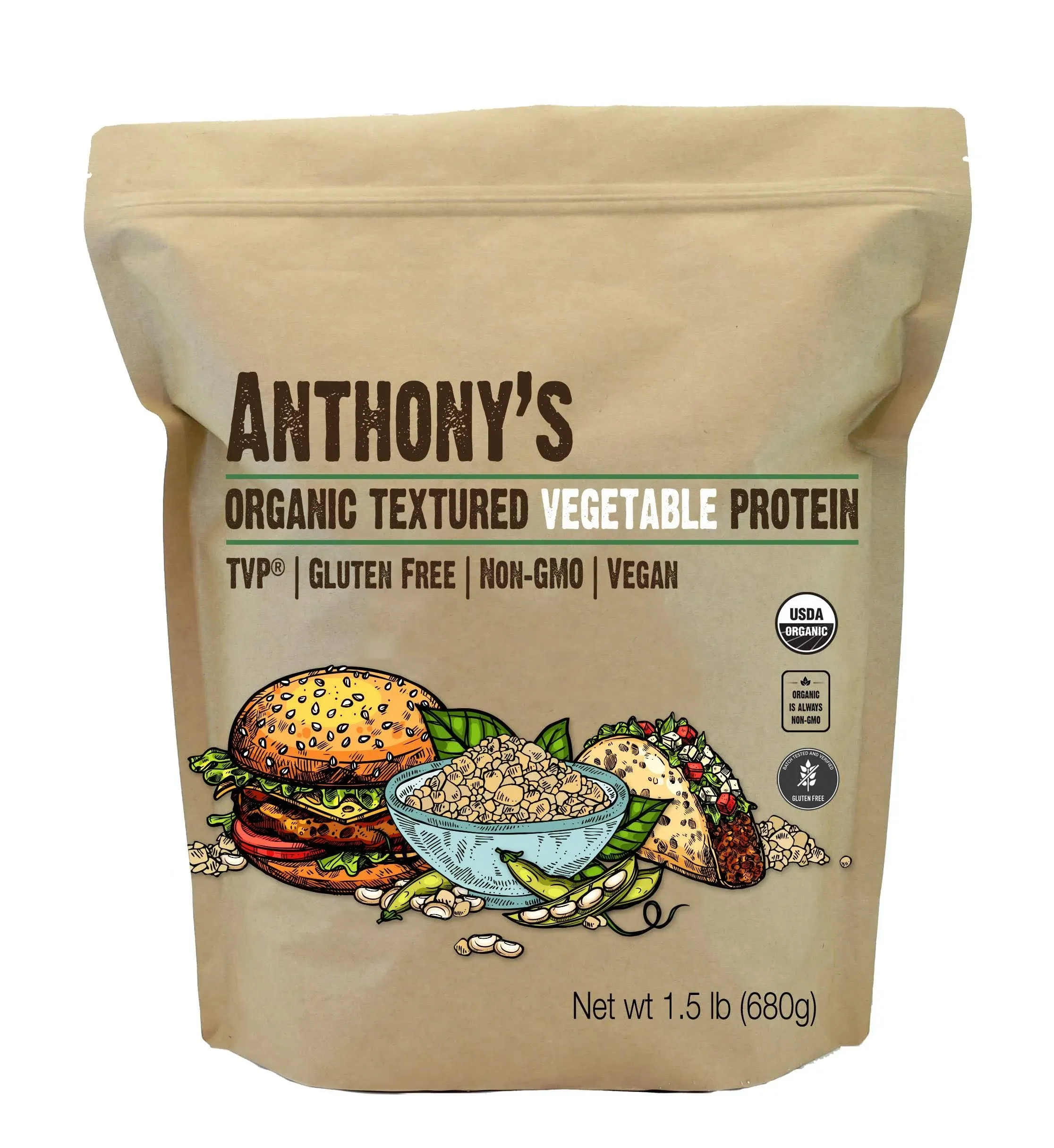 Anthony&#039;s Textured Vegetable Protein, TVP, 1.5 lb, Gluten Free, Vegan,Unflavor<wbr/>ed