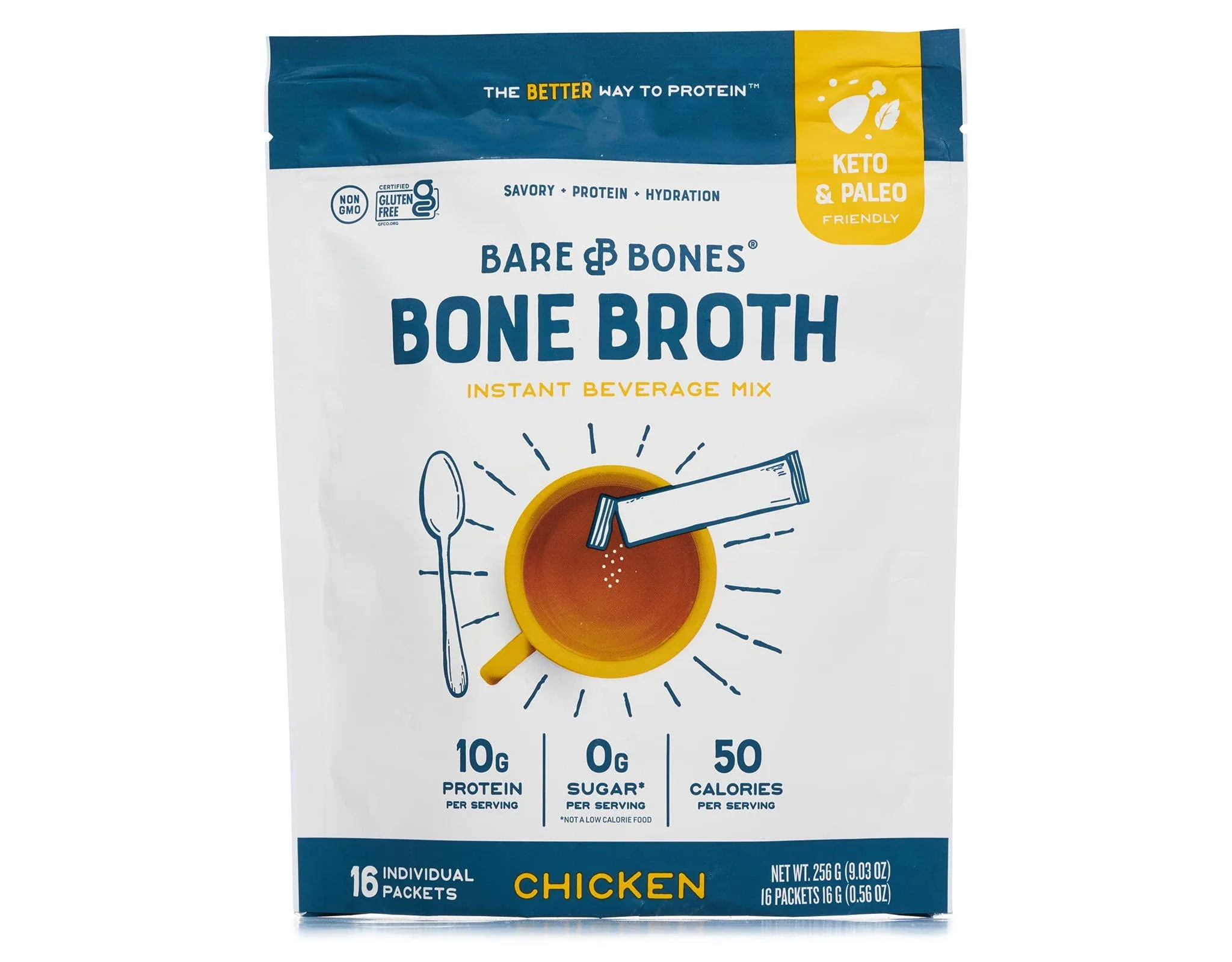 Bare Bones Bone Broth — растворимый порошок для приготовления напитка, курица, упаковка из 32 палочек по 15 г, 10 г белка, подходит для кето- и палеодиеты