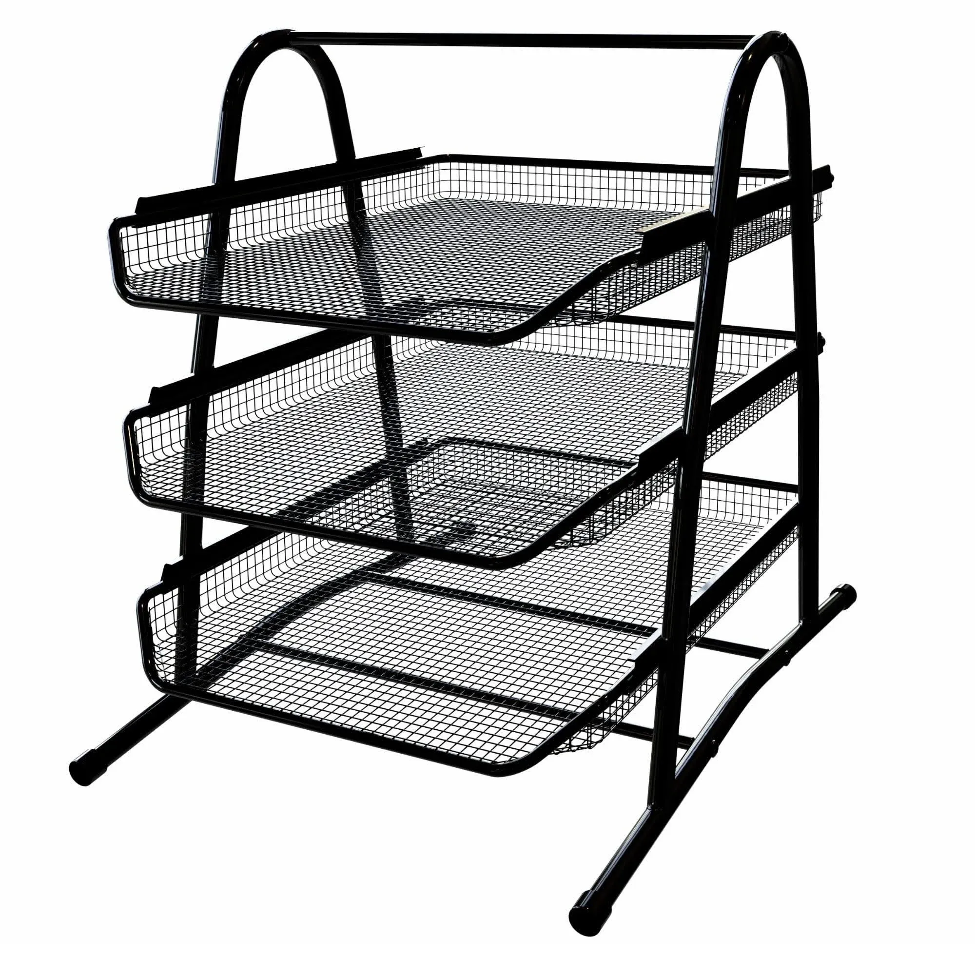 3 Tier Paper Tray Organizer for Desk Black Stackable File Rack Metal Mesh Lette