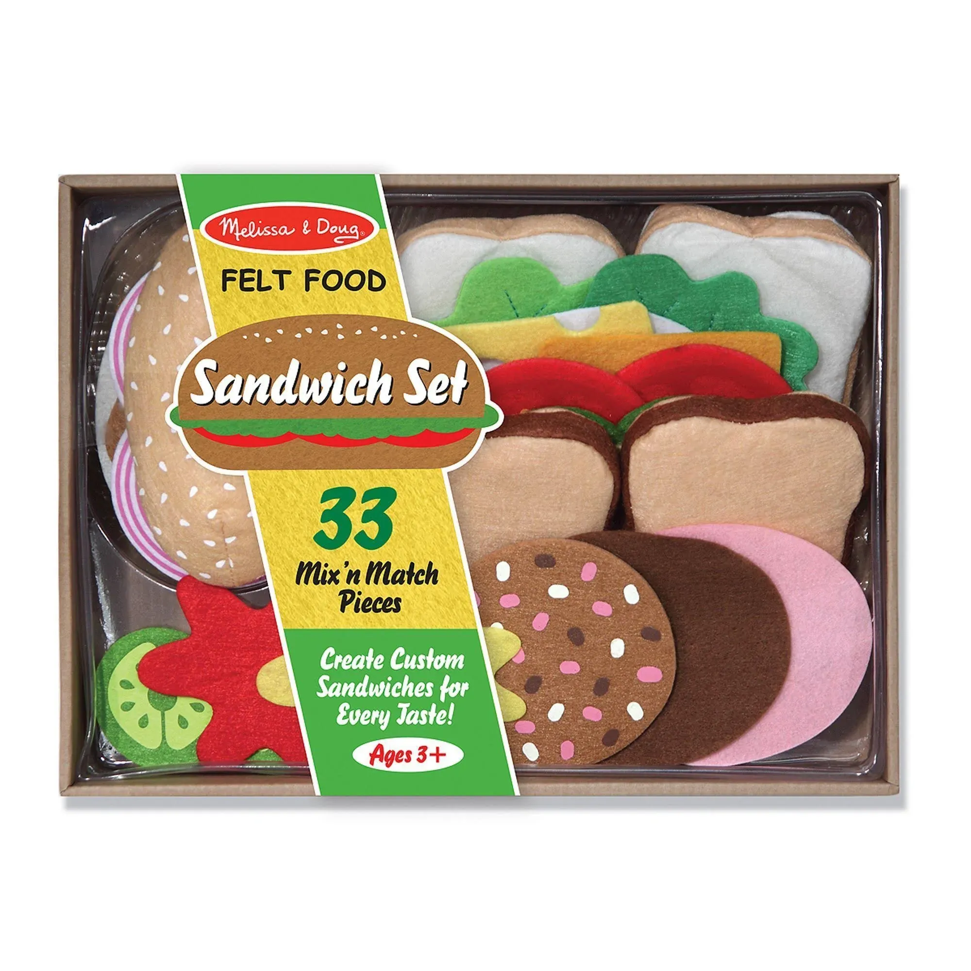 Melissa & Doug Felt Food Sandwich Play Food Set (33 pcs) - Felt Sandwich Play Set For Kids Kitchen, Pretend Play Sandwich, Felt Sandwich Toy For Toddlers Kids Ages 2+,OrangeMelissa & Doug Felt Food Sandwich Play Food Set (33 pcs) - Felt Sandwich Play Set