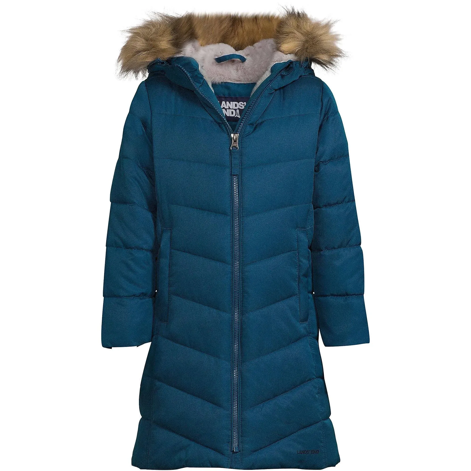 Lands' End Girls' Fleece-Lined Down Alternative ThermoPlume Coat