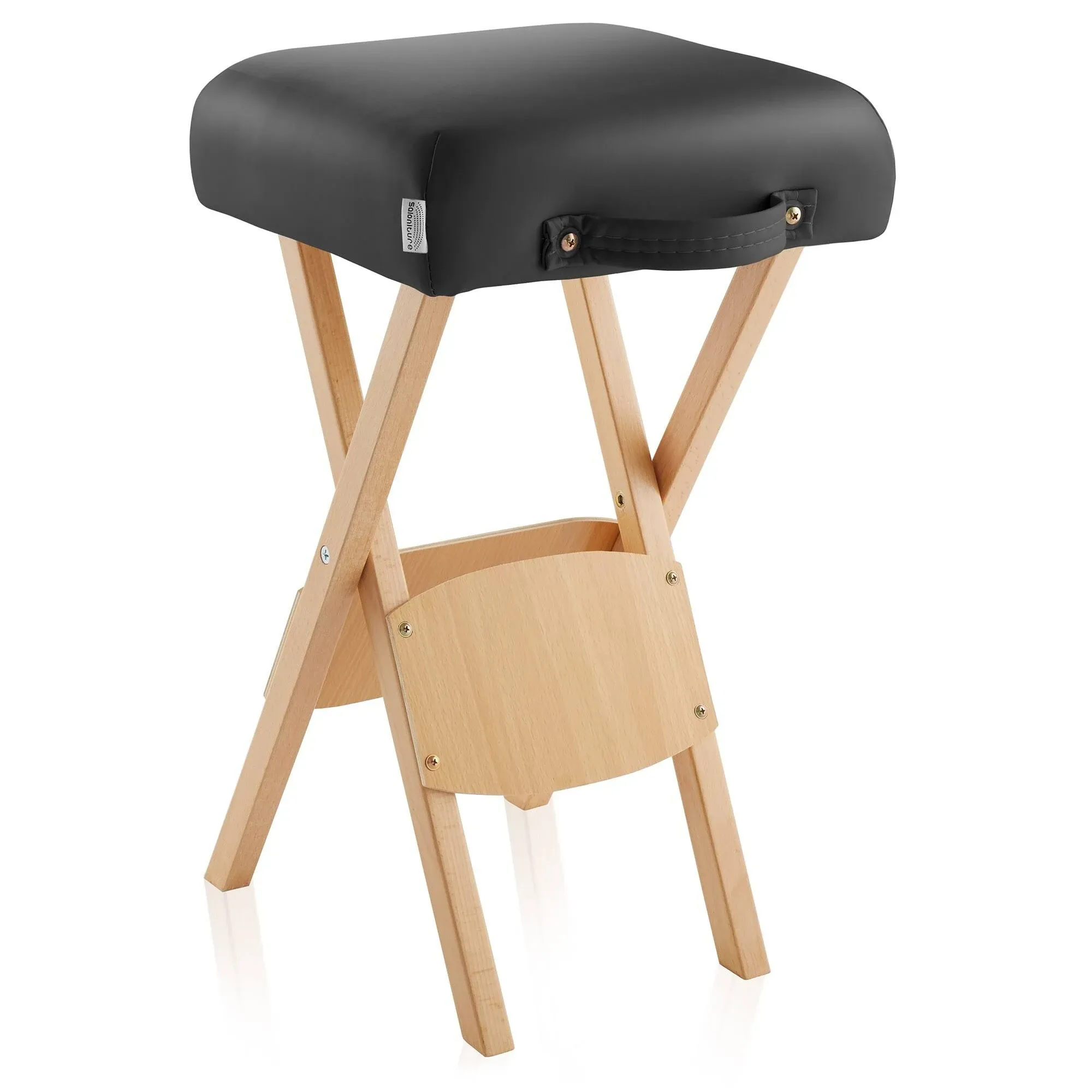 Saloniture Wood Folding Massage Stool with Carrying Case - Black