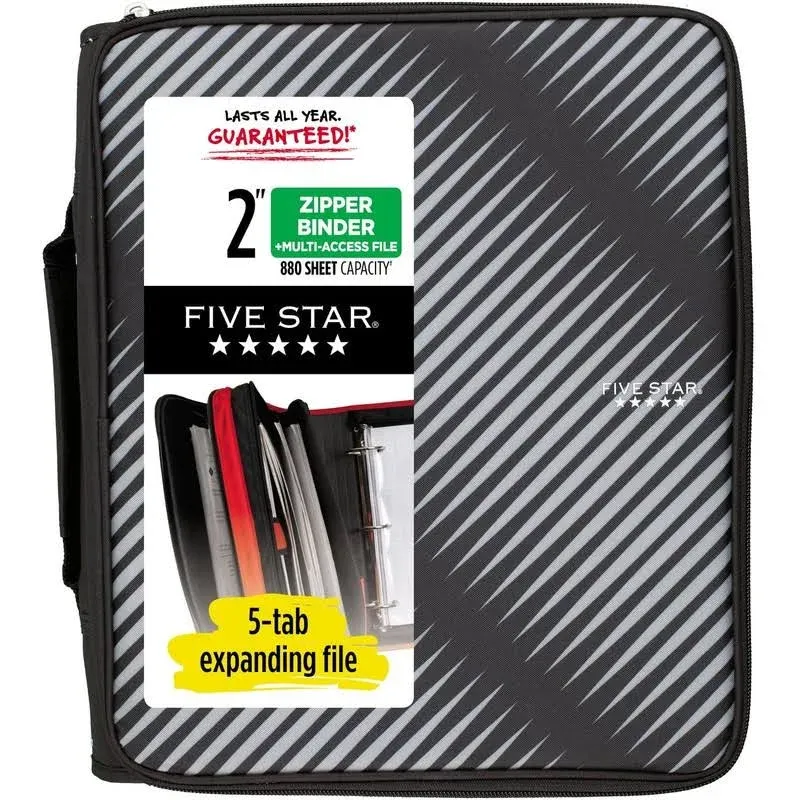 Five Star Zipper Binder, 2 Inch 3-Ring Binder, 6-Pocket Expanding File, 380