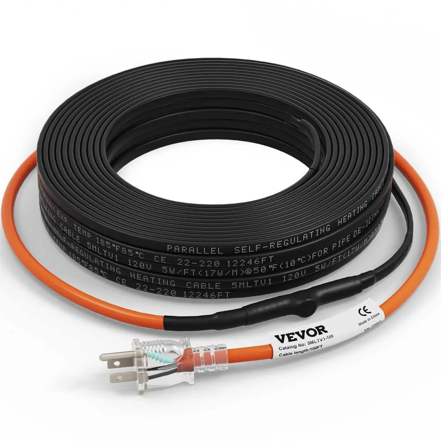 VEVOR Self-Regulating Pipe Heating Cable 5 WFT with Built-in Thermostat 100 Feet ZDWGDJRDLDGWQRCF7V1