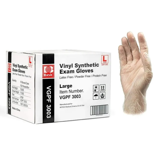 Jointown Basic Medical Synmax Vinyl Exam Gloves - Latex-Free & Powder-Free - Large, BMPF-3003(Case of 1,000)