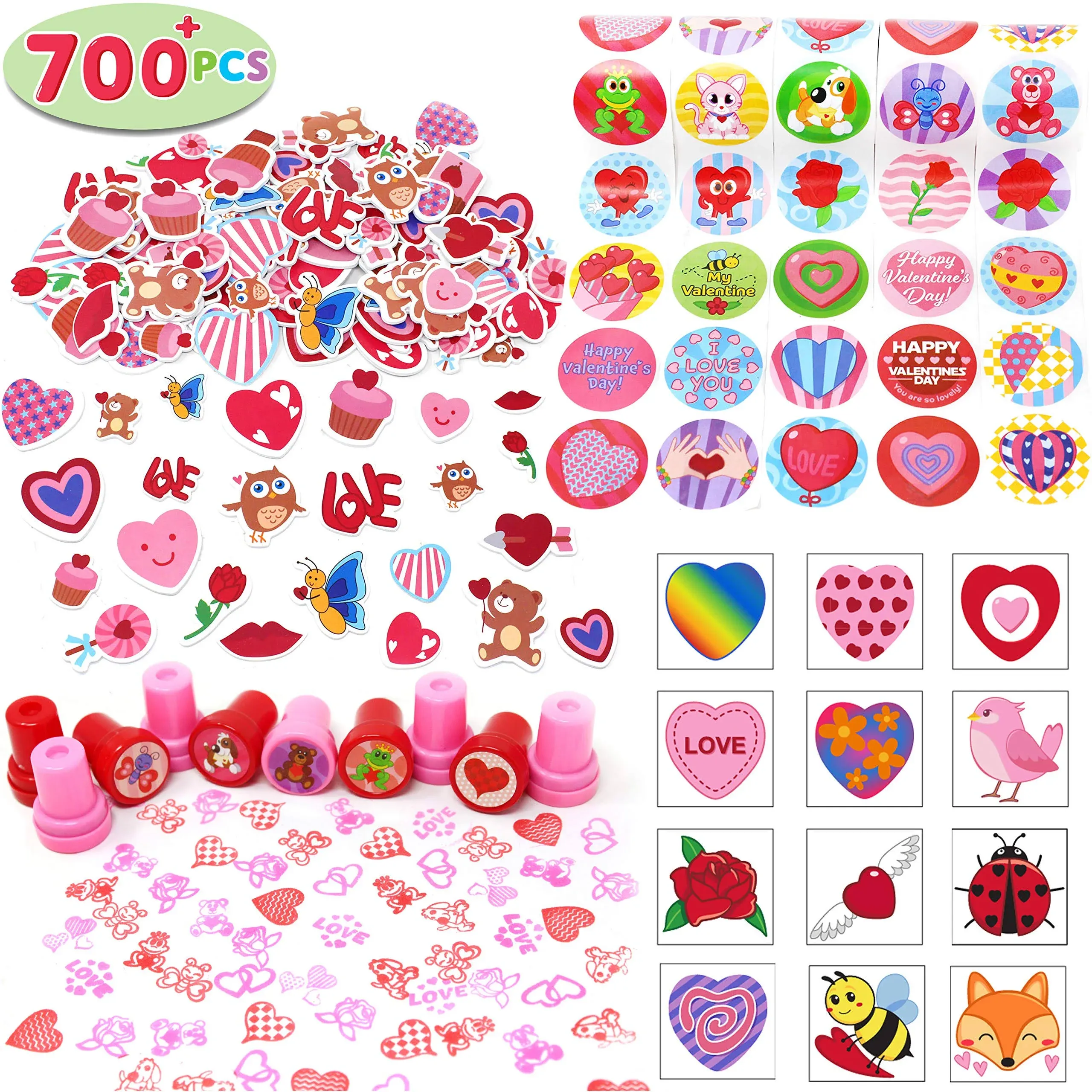 JOYIN 700+ Pcs Valentines Day Party Favor Supplies Craft Set, Foam Stickers for Kid, Tattoos, Stampers & Stickers for Decorations, Photo Props, School Classroom Holiday Exchange Game Prizes, Art Craft