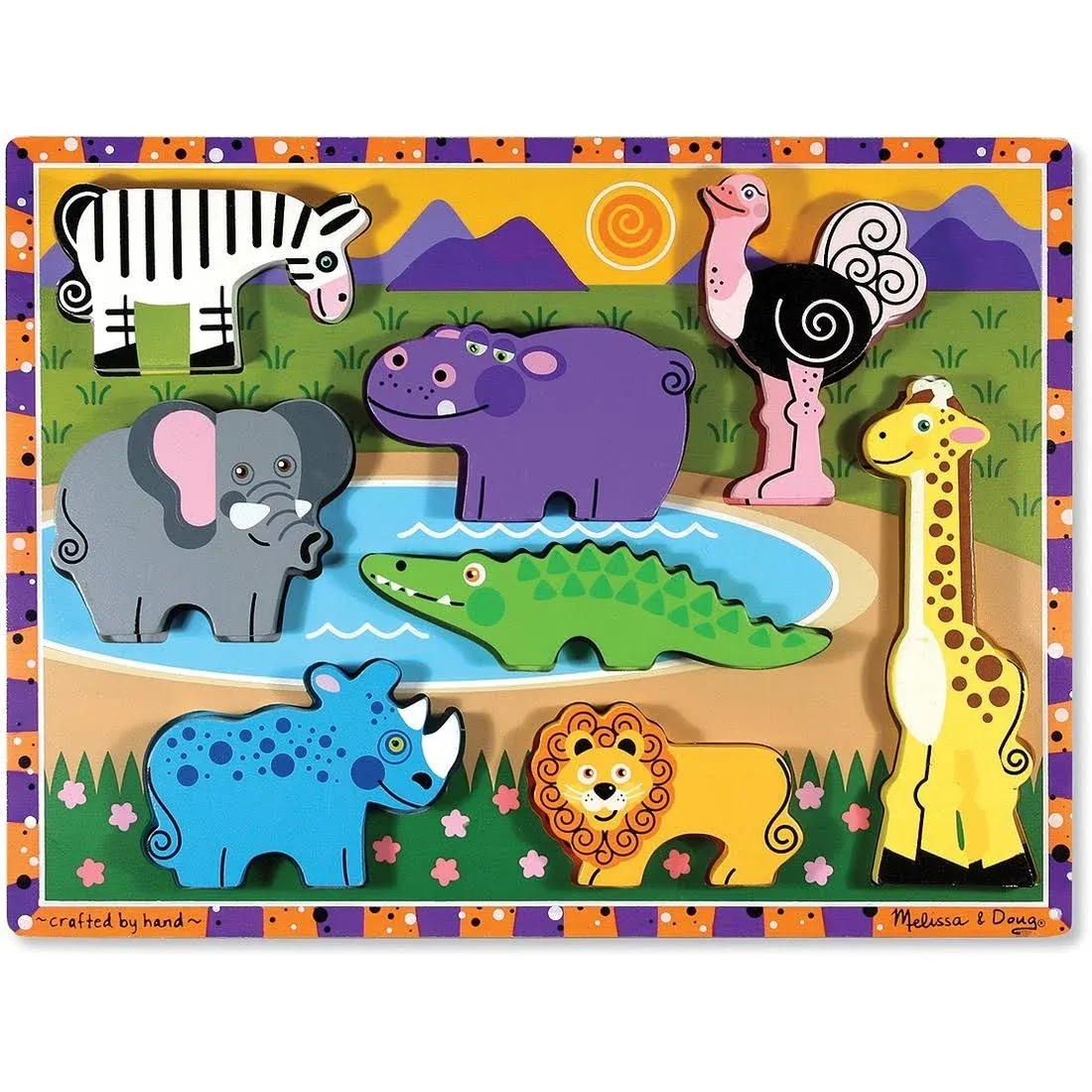 Melissa &amp; Doug Safari Animals Wooden Chunky Puzzle, 8 Pieces