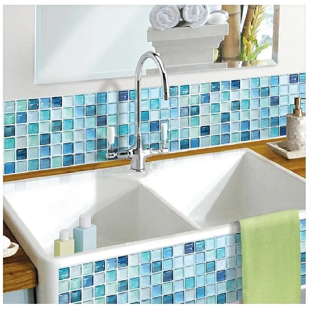 BEAUSTILE Decorative Tile Stickers Peel and Stick Backsplash Fire Retardant Tile Sheet (2pcs) (R, N.Blue)