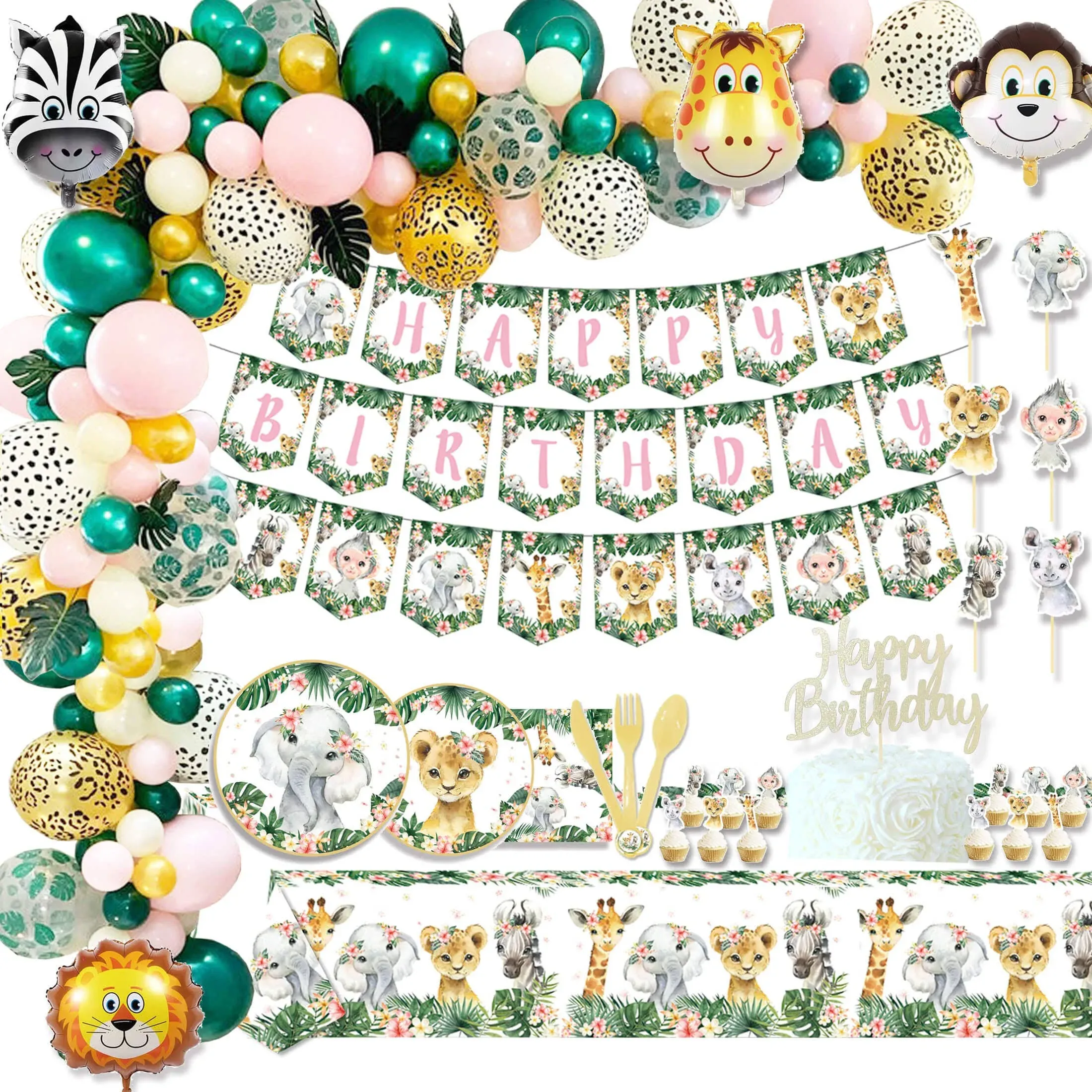 Safari Birthday Decorations for Girl Safari Jungle Balloon Garland Birthday P...