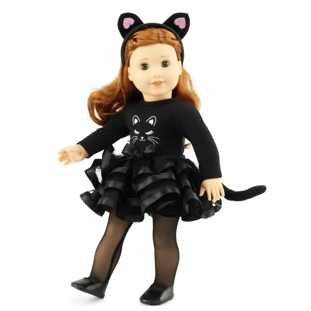 Emily Rose 18 Inch Doll Clothes | New Improved! | 5 PC Black Cat Halloween Costume Tutu Skirt Outfit, Includes 18-in Doll Shoes and Headband Accessories | Compatible with 18" American Girl Dolls