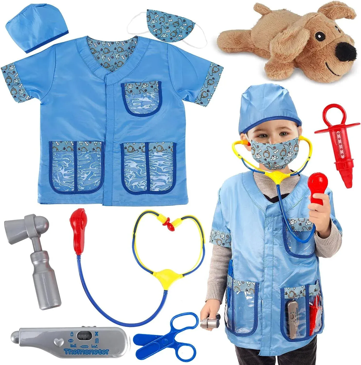 Liberty Imports Kids Veterinarian Dress Up and Accessories Set 10 Piece Pretend Play Role Play Vet Costume Set For Ani