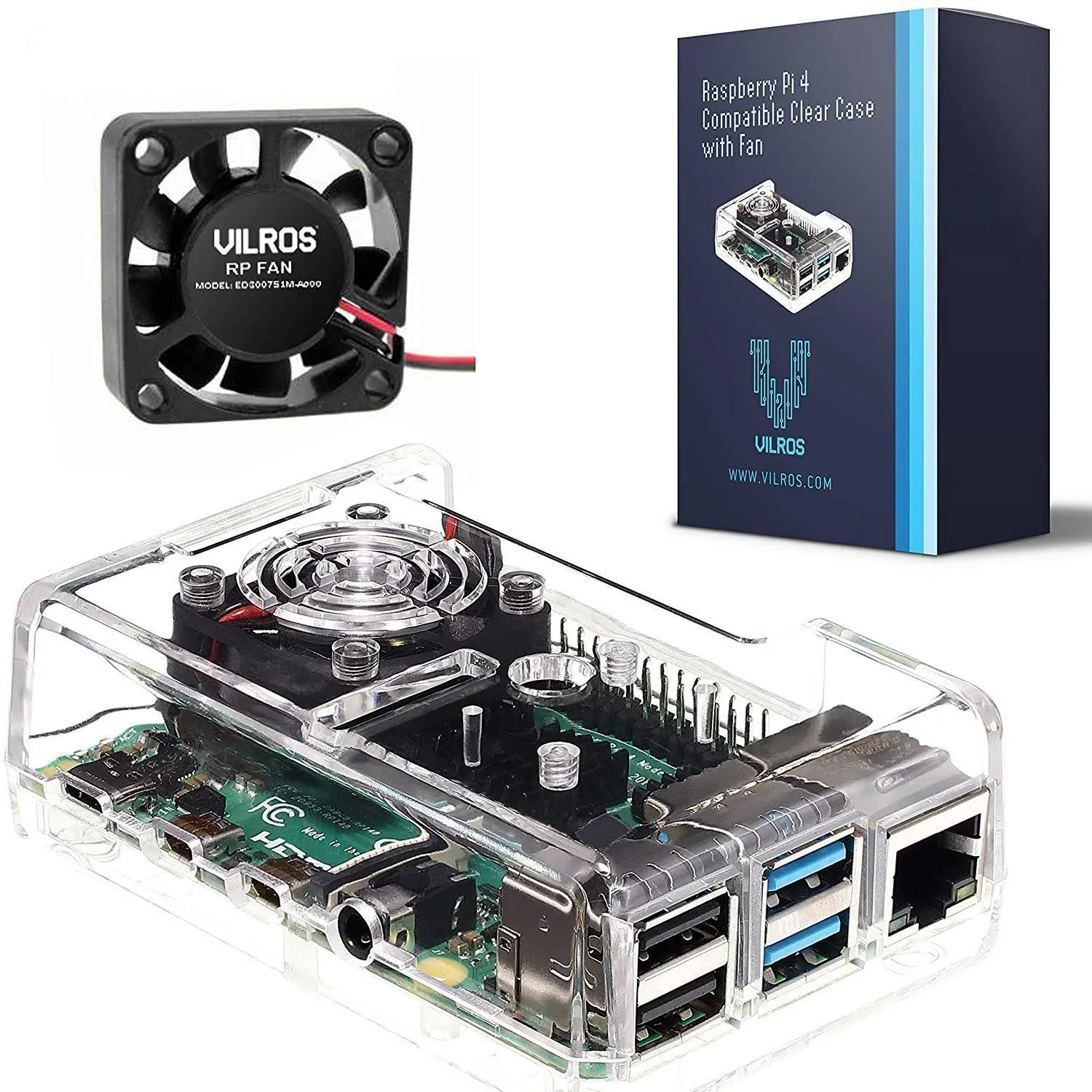 Vilros Raspberry Pi 4 Compatible Case with Built in Fan (Clear Transparent)