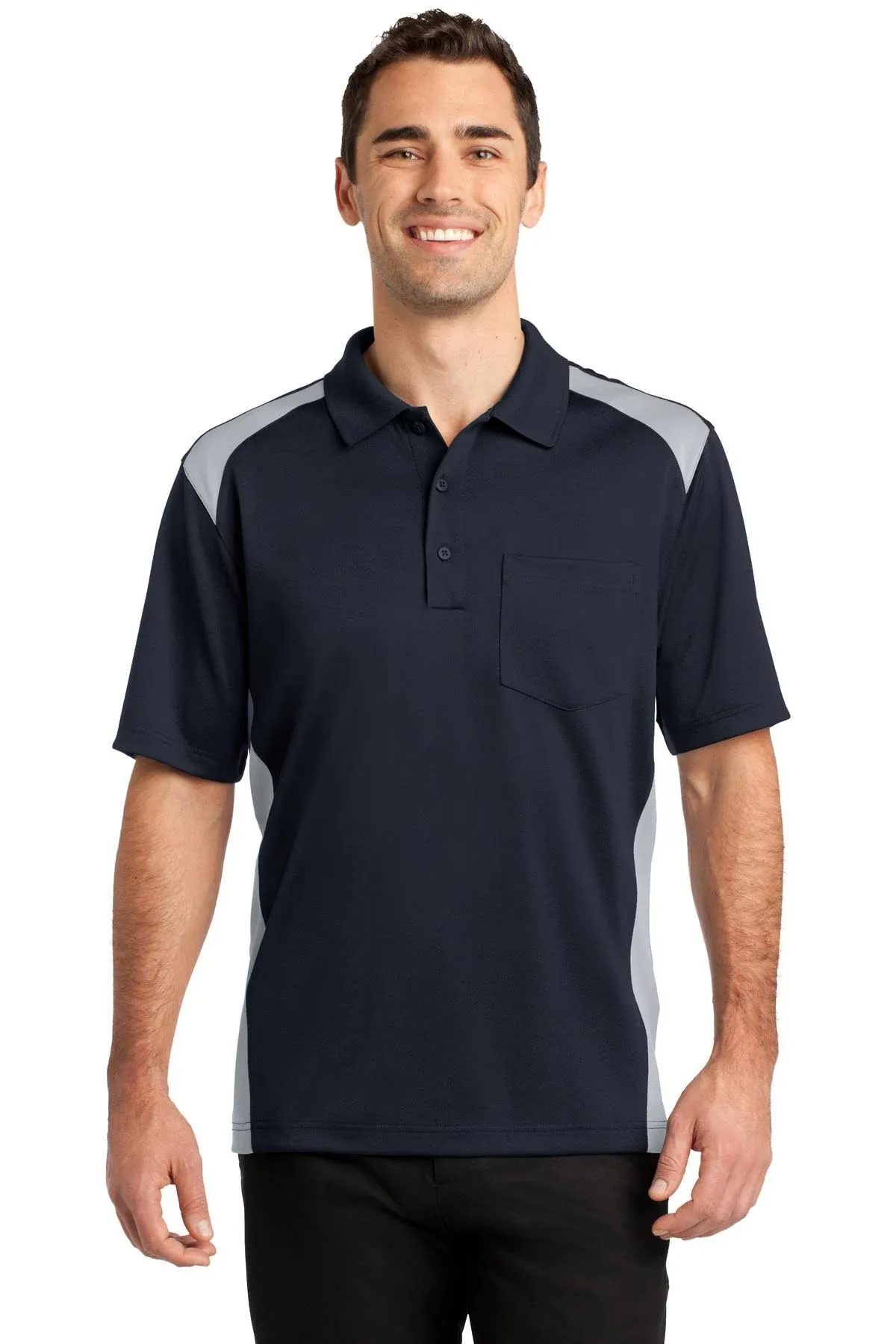 Cornerstone Select Snag-Proof Two Way Colorblock Pocket Polo. CS416