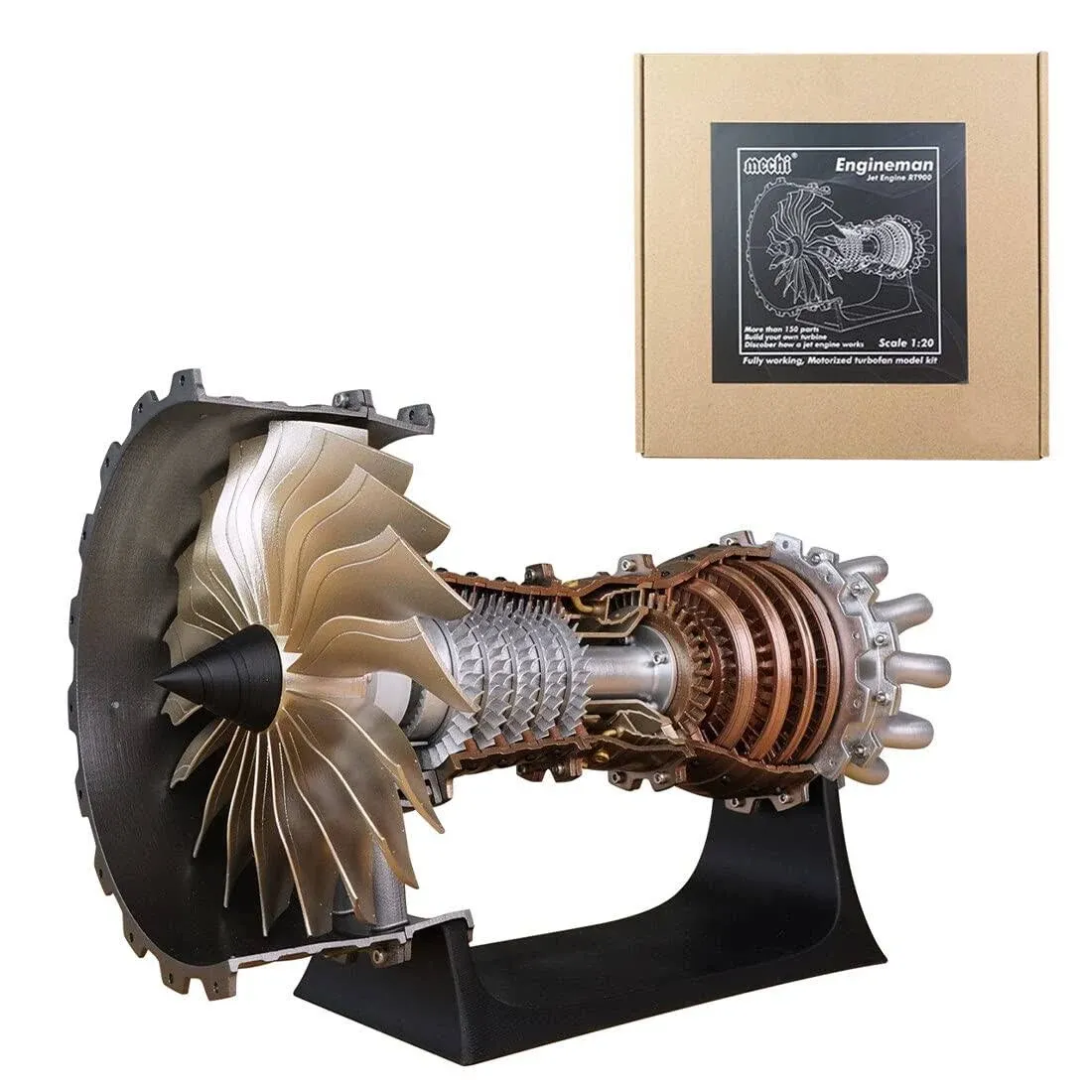 ZUSTER Trent 900 Turbofan Engine Kit, 150+Pcs Metal Turbofan Engine for Adults That Works, 1/20 DIY Assembly 3D Metal Kit Building Your Own Engine Technology Experiment Model