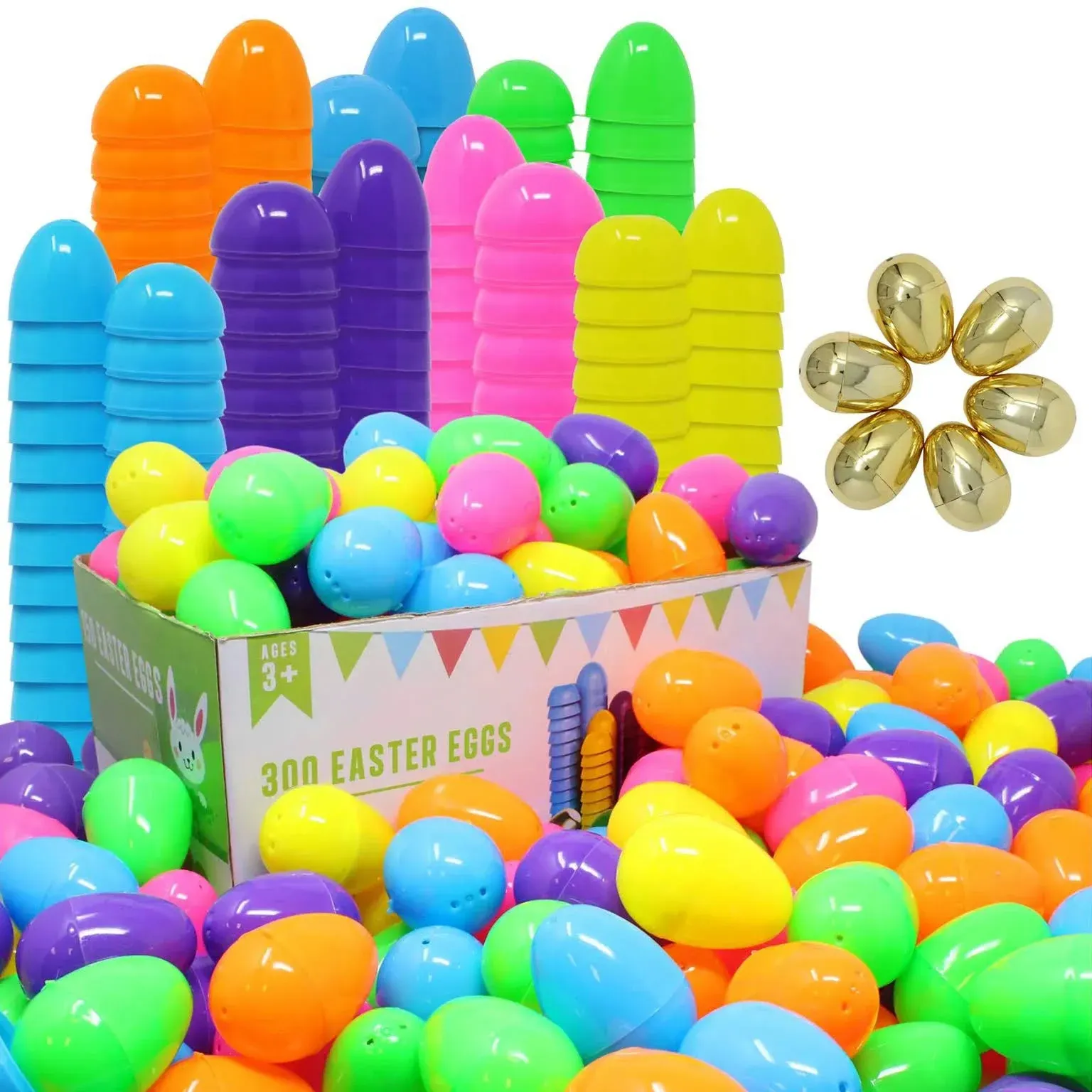 JOYIN 300 Pieces 2.3" Easter Eggs Including 6 Golden Eggs for Filling Specific ...