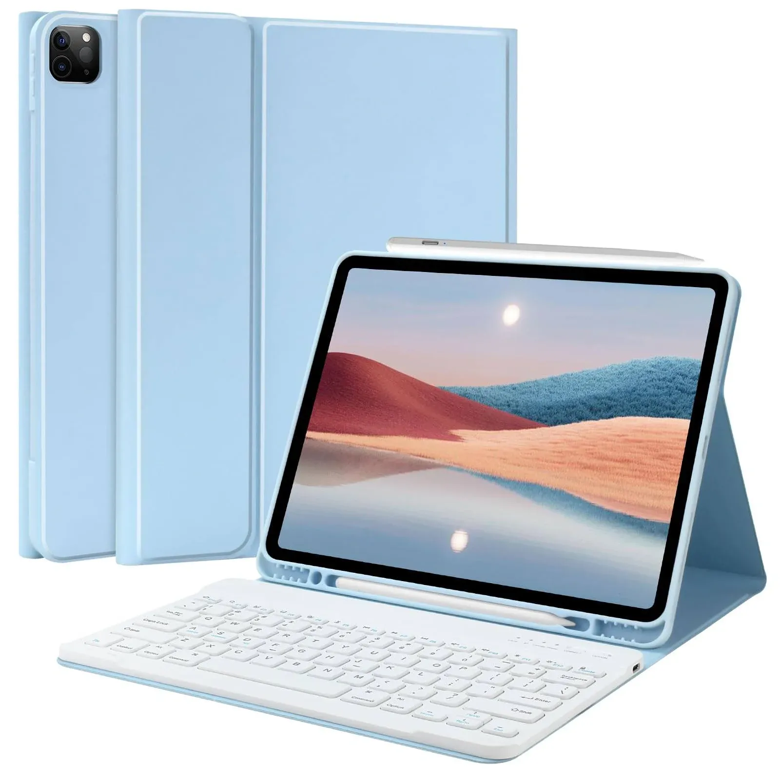 TQQ for iPad Air 13-inch (M2) 2024 & Pro 12.9 inch 2022 Case with Keyboard, Keyboard case for 12.9-inch iPad Pro 6th/5th Generation - with Pencil Holder for New iPad Air 13-inch/iPad Pro 12.9 (Blue)