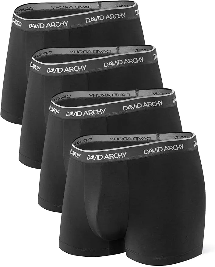 David ARCHY Trunks 4 Packs Ultra Soft Comfy Breathable Bamboo Rayon, Black / S