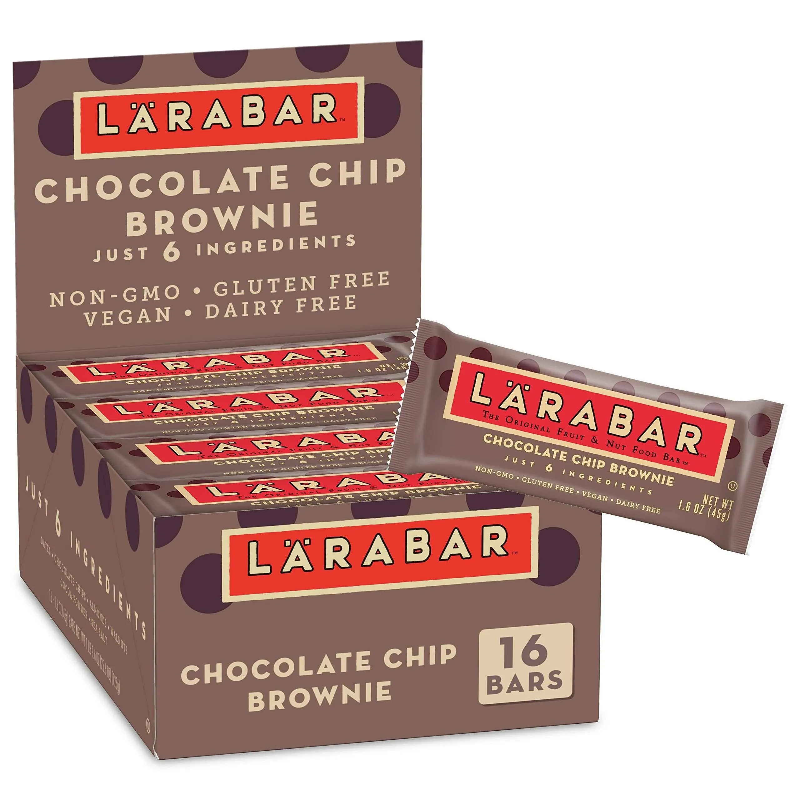 LÄRABAR Chocolate Chip Brownie Gluten Free Vegan Fruit &amp; Nut Bar 16 Ct