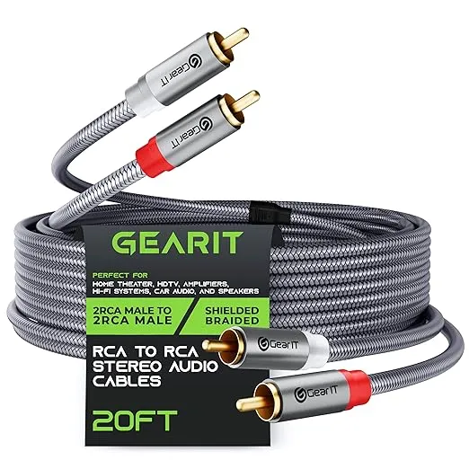 GearIT RCA Cable 2RCA Male to 2RCA Male Stereo Audio Cables Shielded Braided RCA Stereo Cable for Home Theater