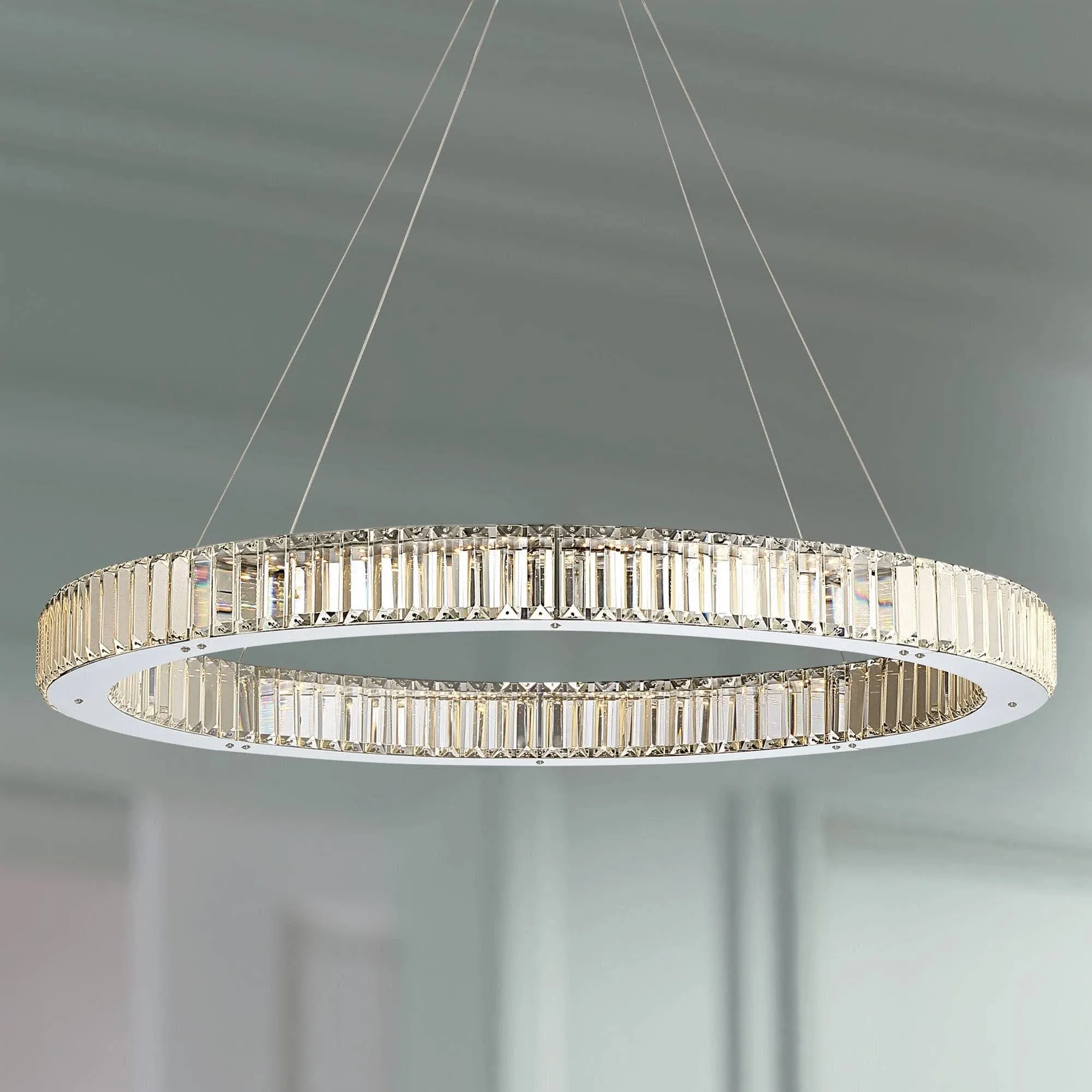 Vesta Chrome Pendant Chandelier 35 1/2&#034; Wide Modern LED Crystal Glass Fixture