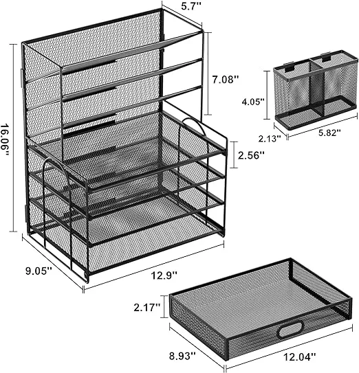 6 Tier Paper Organizer Letter Tray - Mesh Desk File Organizer with Handle Pap...