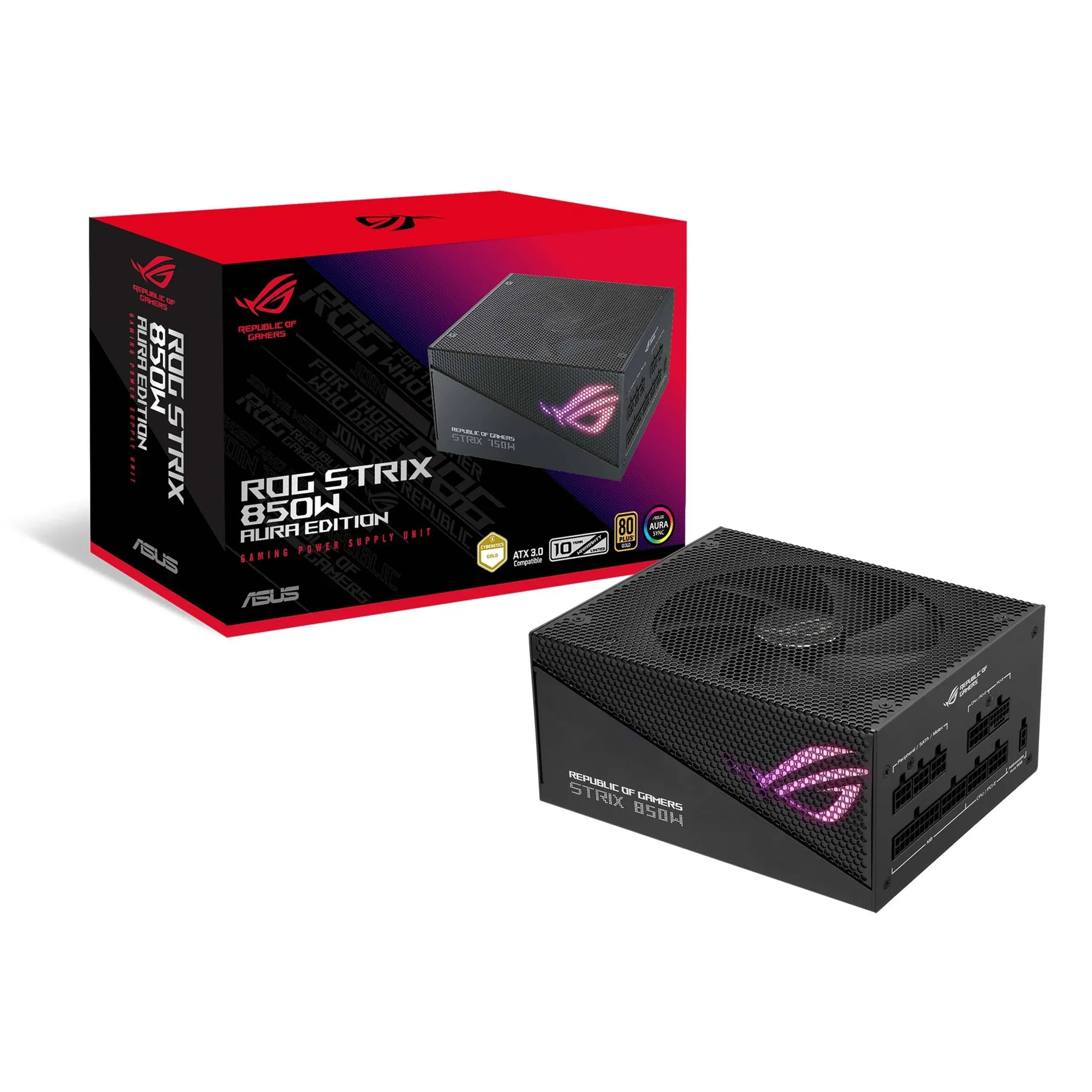 ASUS ROG STRIX 850W Gold PSU, Power Supply (ROG heatsinks, Axial-tech fan design, dual ball fan bearings, 0dB technology, 80 PLUS Gold Certification, fully modular cables, 10-year warranty)