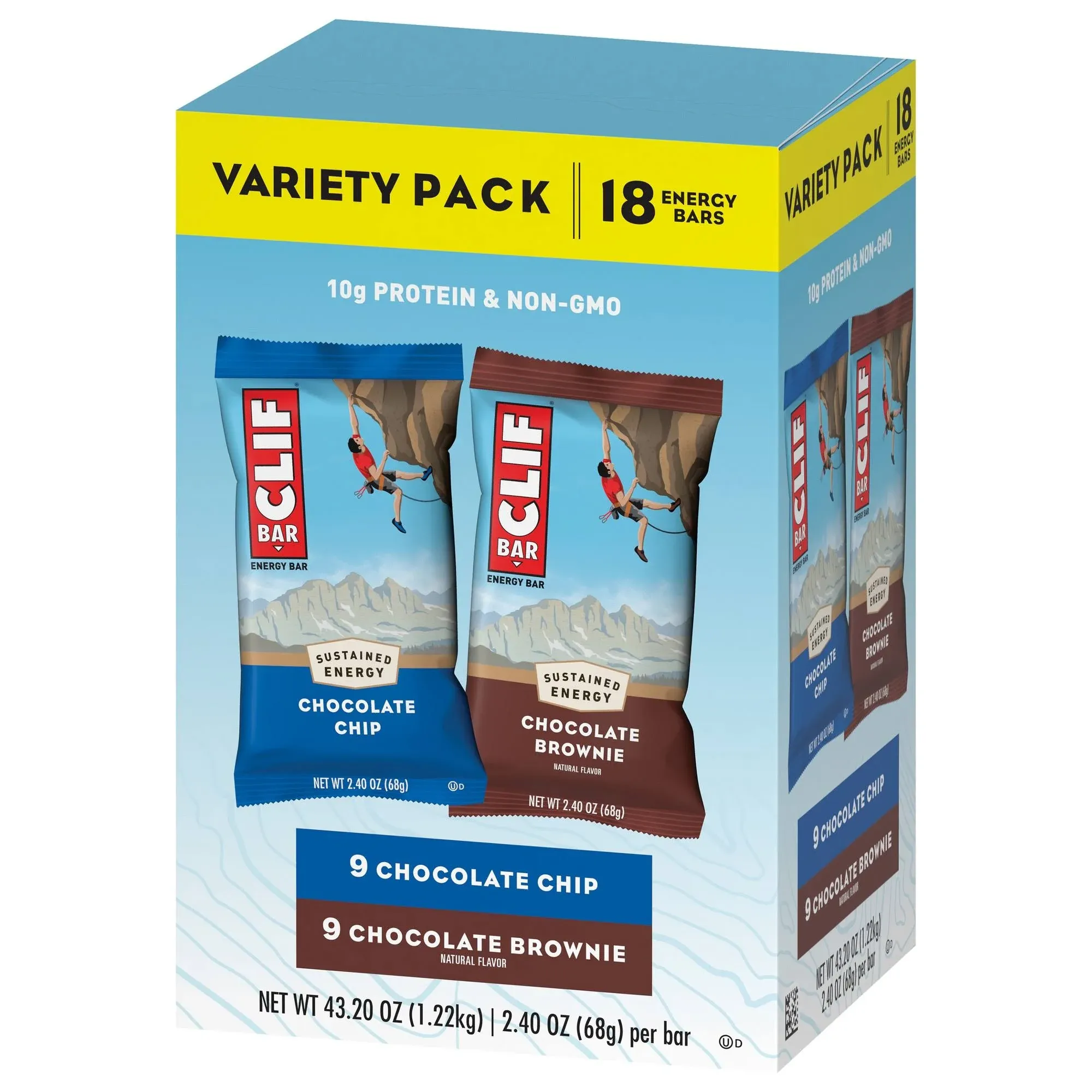 Clif Bar CCC31576 Chocolate Chip and Chocolate Brownie Bar, Variety Pack, 43.2 oz