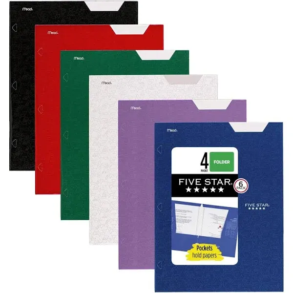 Five Star 4 Pocket Folder , 2 Pocket Folders + 2 additional Pockets inside, Color Selected For You, 1 Count (33106),Assorted colors