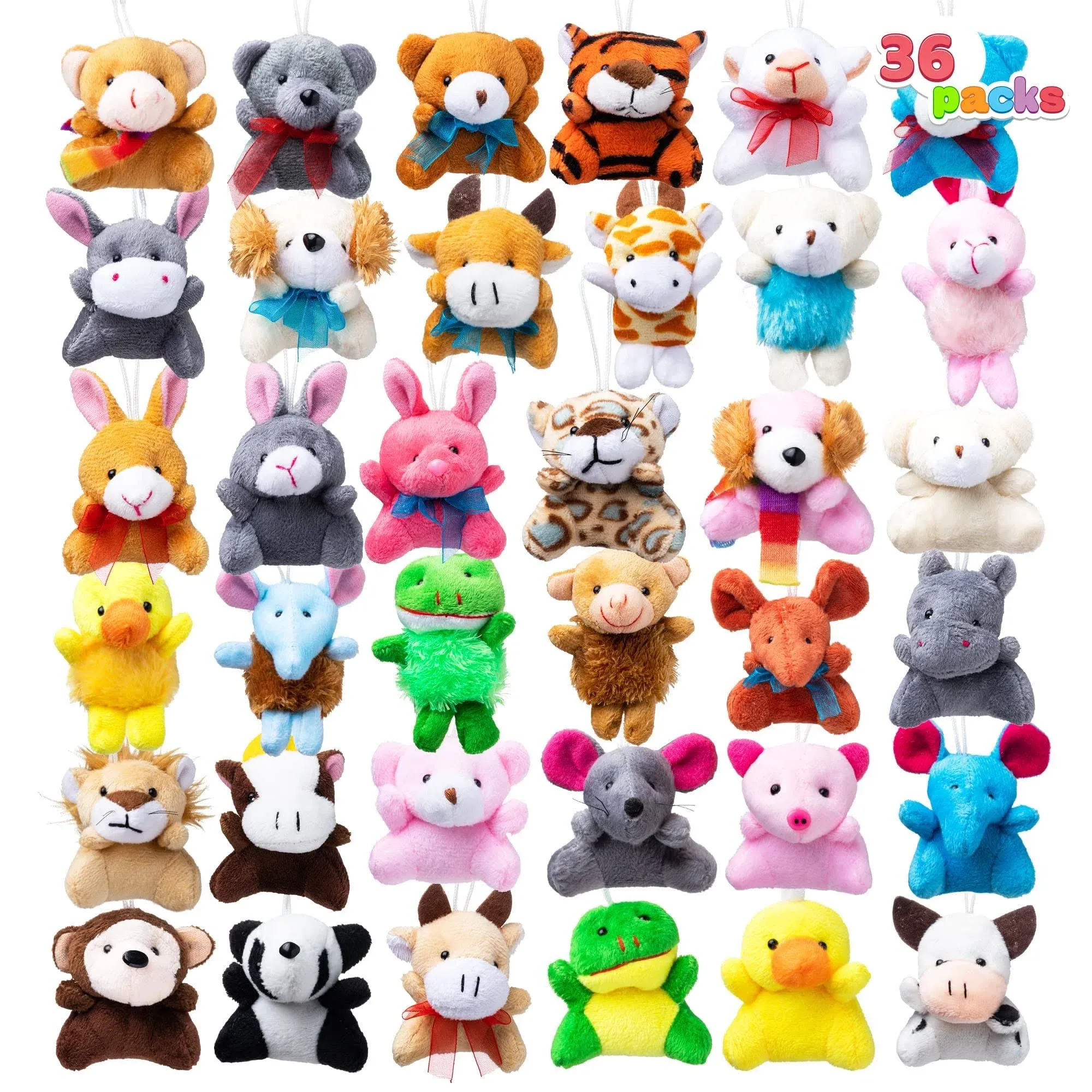 36Pack Mini Animal Plush Toy Assortment 3&#034; Stuffed Keychain for Kids Party