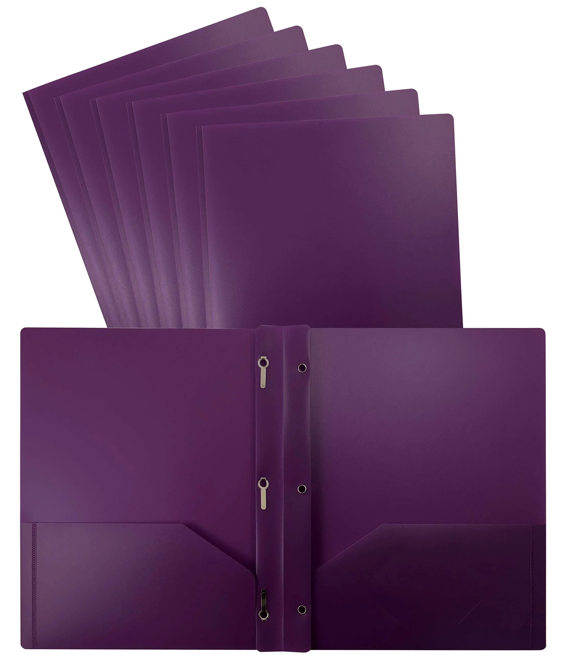 Better Office Products Purple Plastic 2 Pocket Folders with Prongs, Heavyweight,