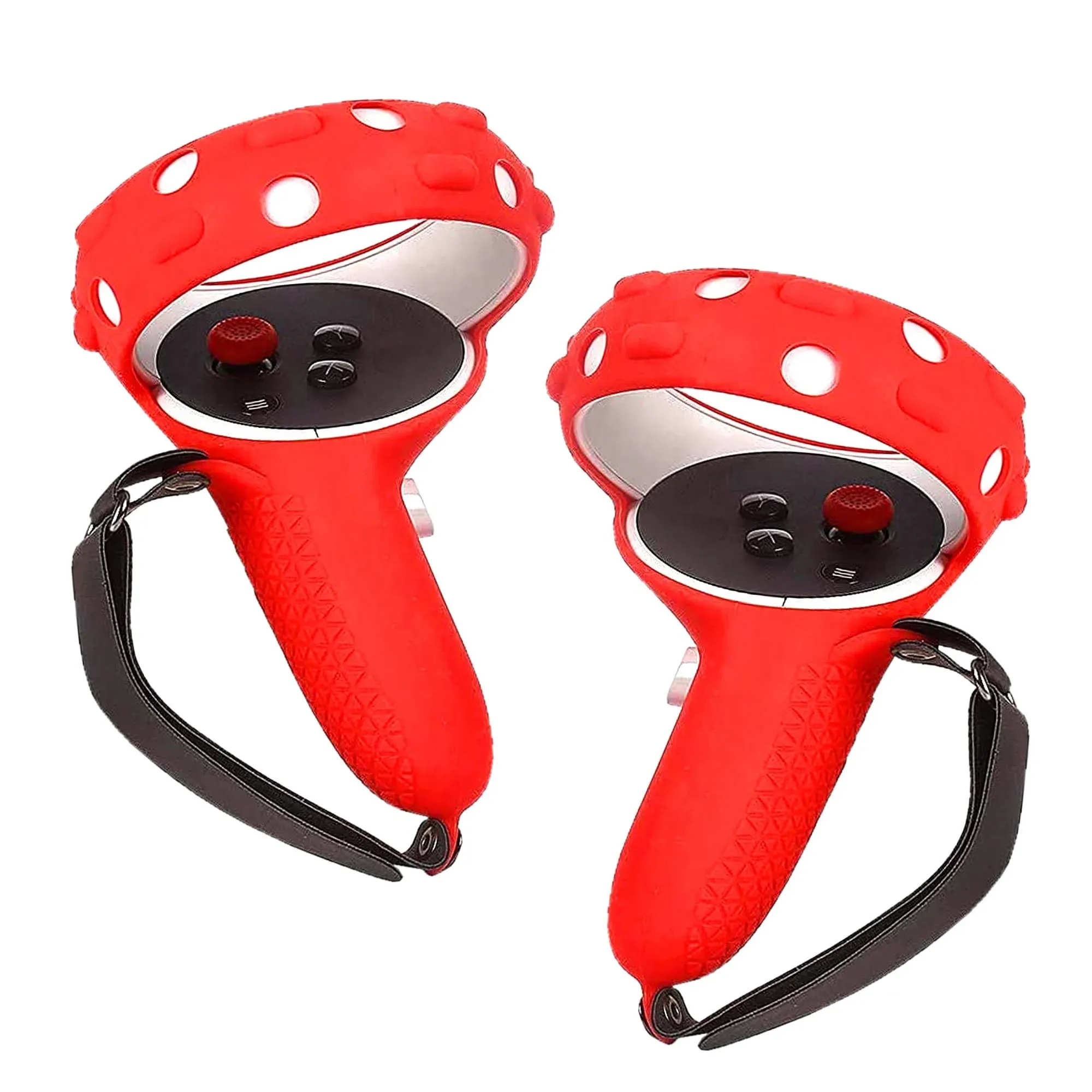 Insten Controller Grips for Oculus Quest 2 Meta VR Headset Touch Controllers, Silicone Protective Accessories with Knuckle Straps & Joystick Cover (Red, 1 Pair)