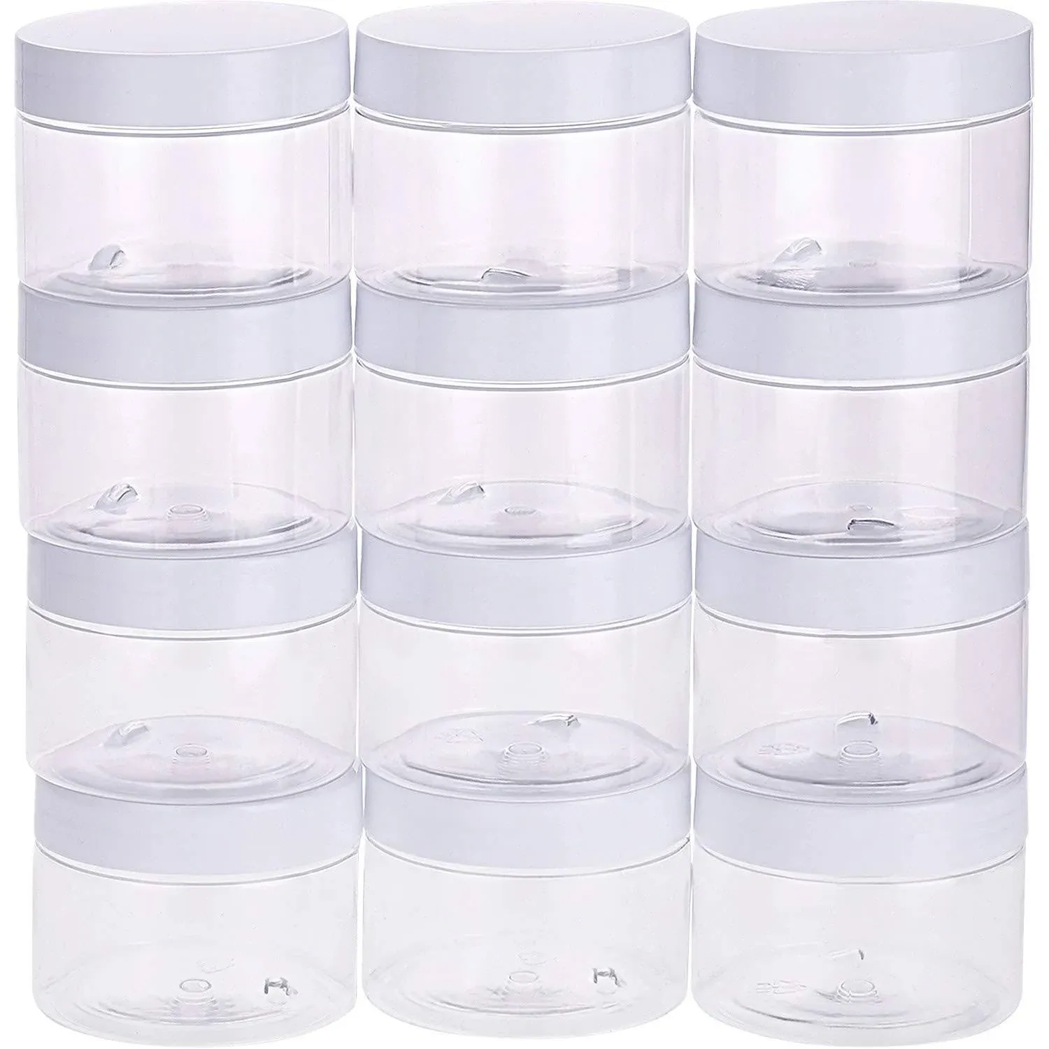 12 Pack Small Plastic Containers with Lids Clear Favor 6 Ounce, White 