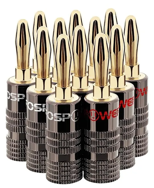 Fospower Banana Plugs 10 pcs Closed Screw 24K Gold Plated Speaker Plug Connectors for Speaker Wire