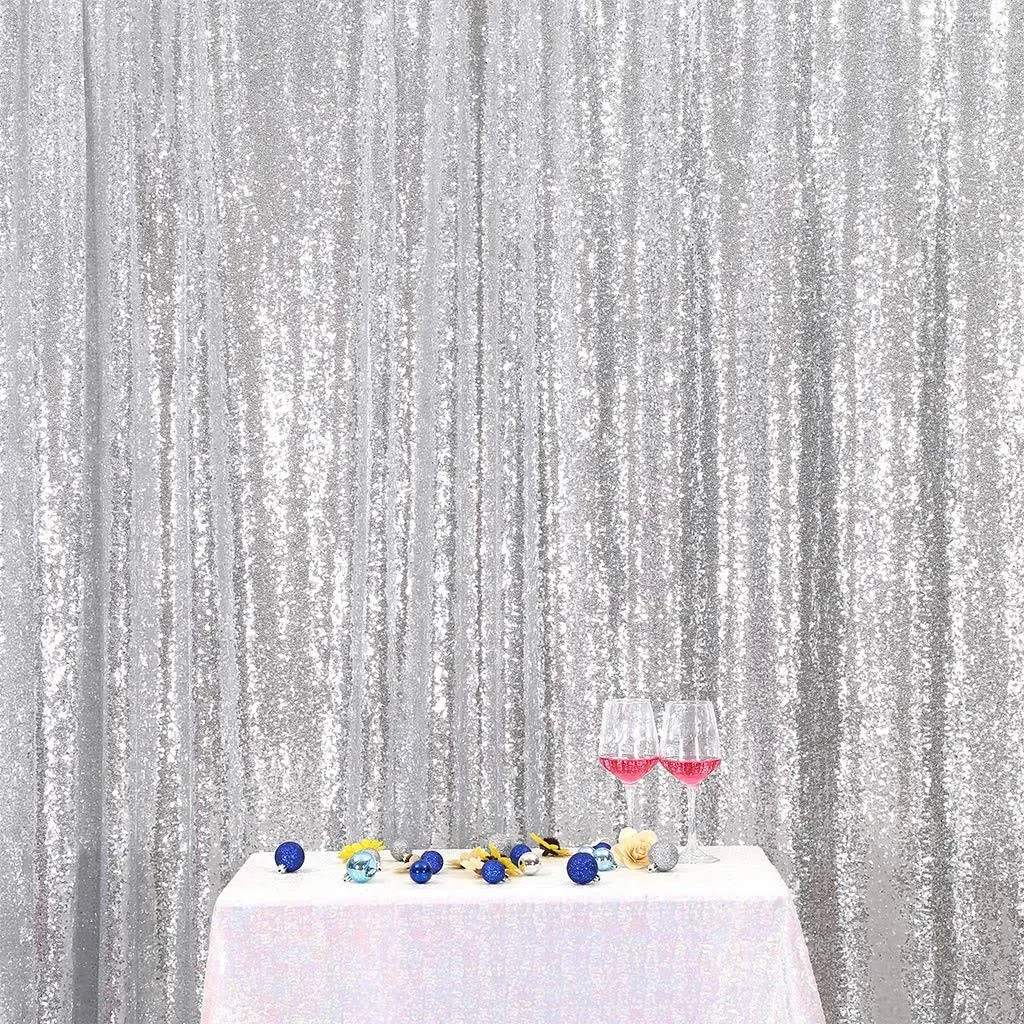 Silver Sequin Wedding Backdrop Photography Background Party Curtain 7Ft X 7Ft  