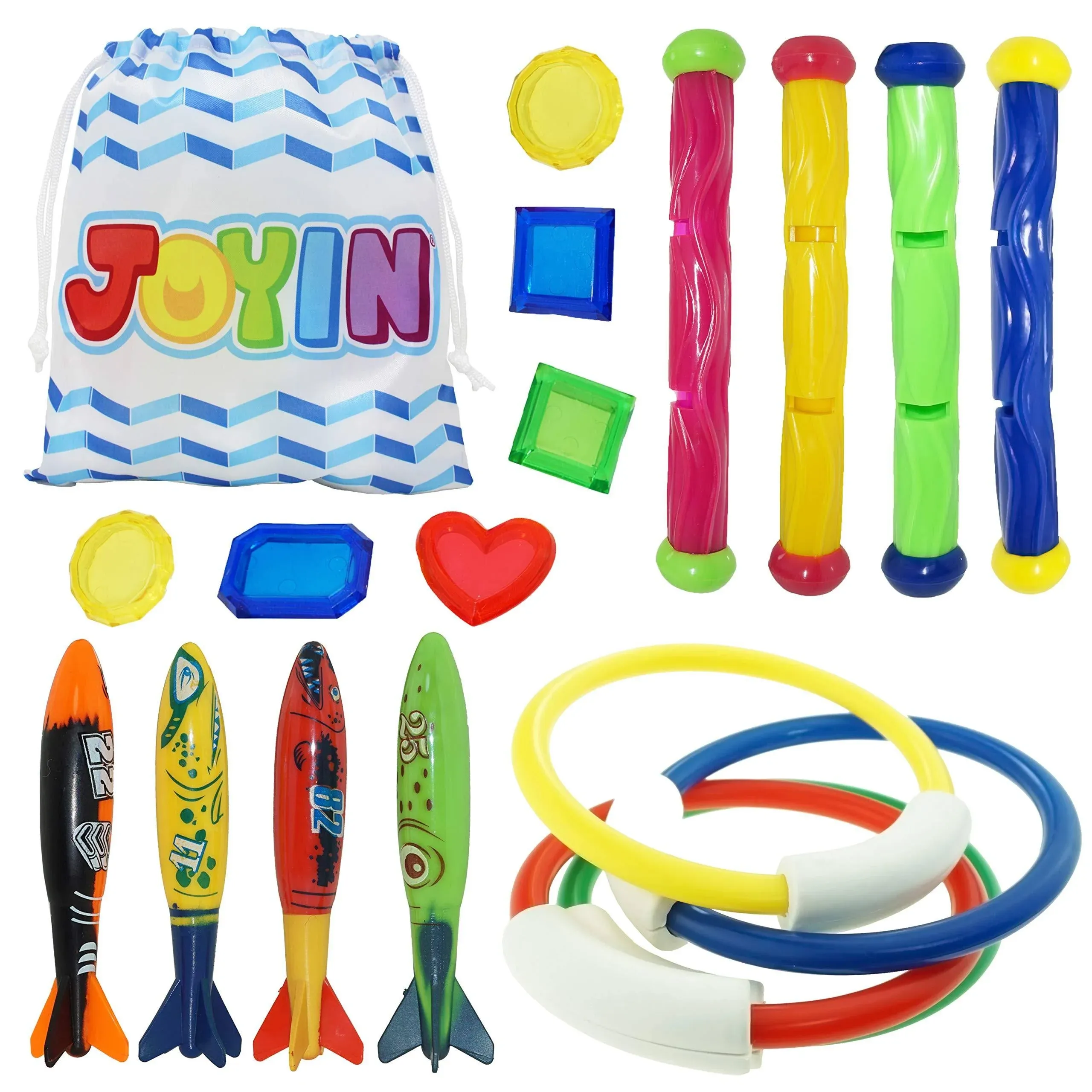 JOYIN Underwater Swimming/Diving Pool Toy Rings (4 Pcs) , Diving Sticks (4 Pcs)