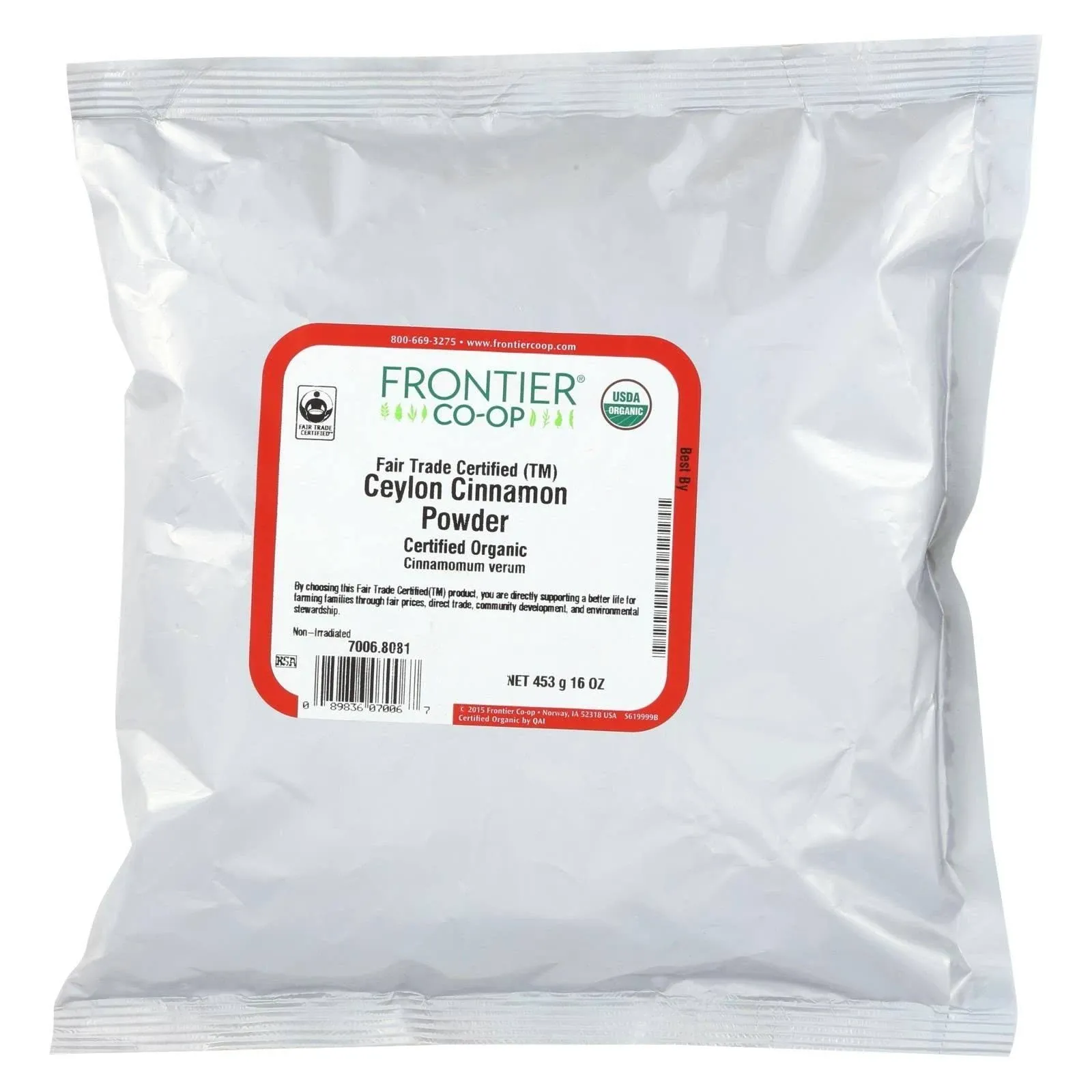 Frontier Herb Organic Fair Trade Ceylon Cinnamon Powder, 16 Ounce