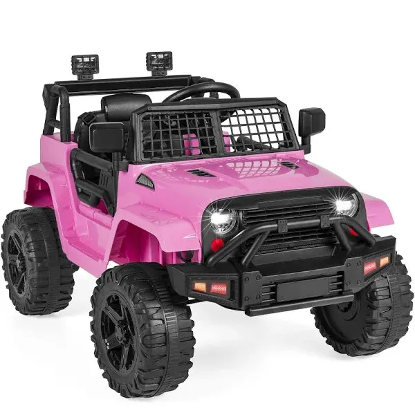 Best Choice Products 12V Kids Ride On Truck Car with Parent Remote Control, Spring Suspension, LED Lights - Pink