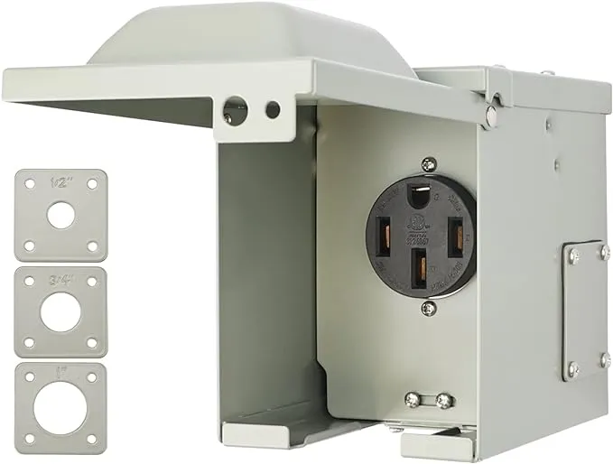 RVGUARD 50 Amp 125/250 Volt RV/EV Power Outlet Box, Enclosed Lockable Weatherproof Outdoor Electrical NEMA 14-50R Receptacle Panel, ETL Listed