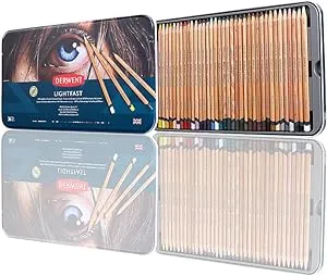 Derwent Lightfast Colored Pencils 36 Tin, Set of 36, 4mm Wide Core, 100% Lightfast, Oil-based, Premium Core, Creamy, Ideal for Drawing, Coloring, Professional Quality (2302721)