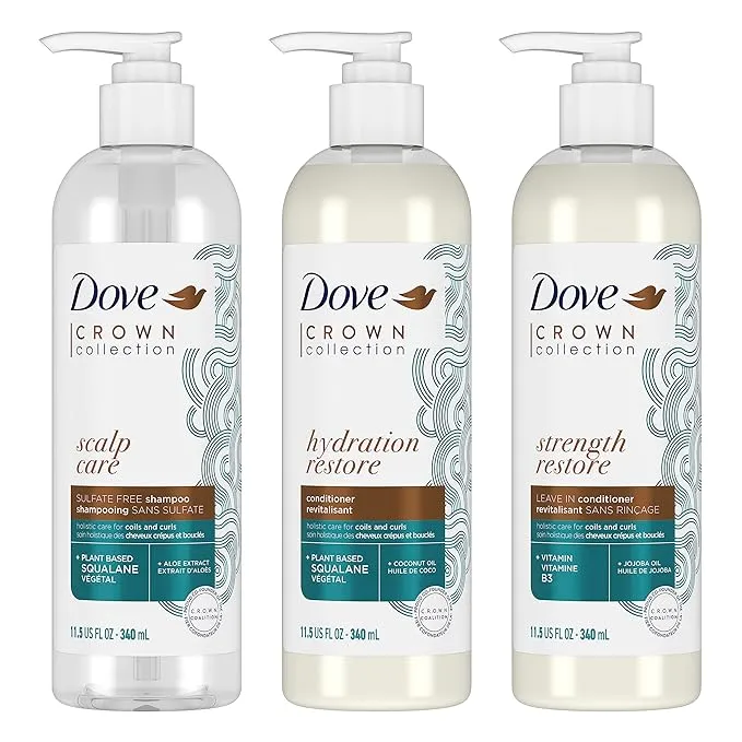 Dove Amplified Textures Shampoo, Conditioner, Leave-In Conditioner with Coconut Milk, Aloe, and Jojoba 3 Count for Coils, Curls and Waves and Moisture Amplifying Hair Care Blend 11.5 oz