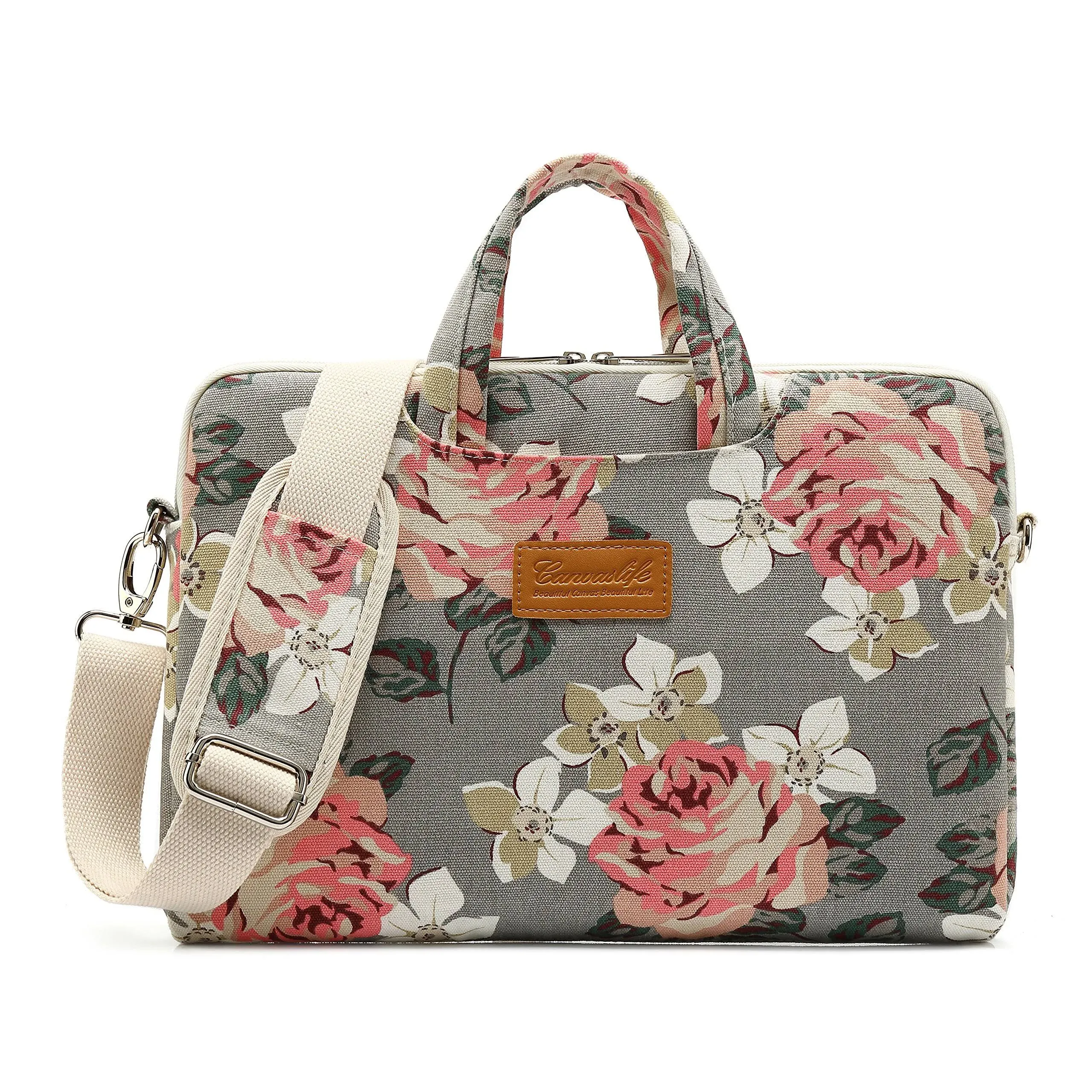 Grey Rose Pattern 15 Inch Waterproof Laptop Shoulder Messenger Bag For 14 Inch T