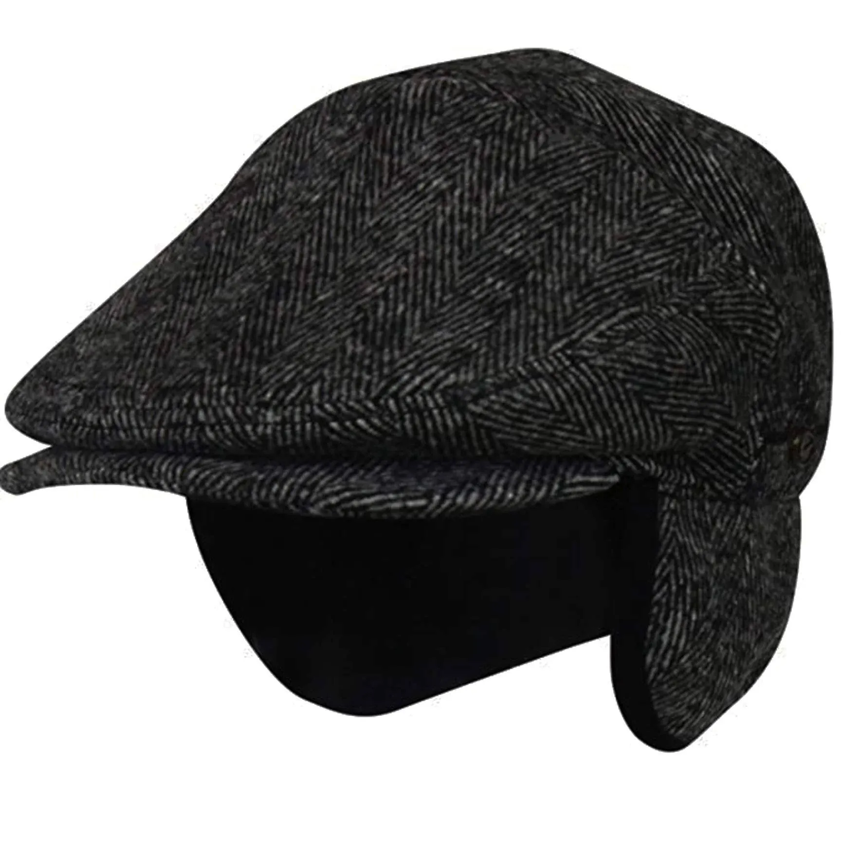 Wool Blend Herringbone Winter Ivy Cabbie Hat w/Fleece Earflaps – Driving Hat