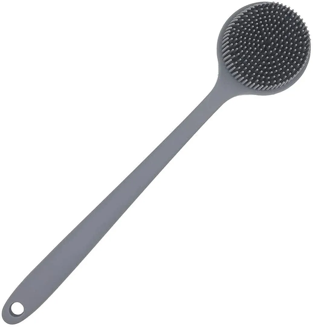 DNC Silicone Back Scrubber for Shower Bath Body Brush with Long Handle, BPA-Free, Hypoallergenic, Eco-Friendly Gray