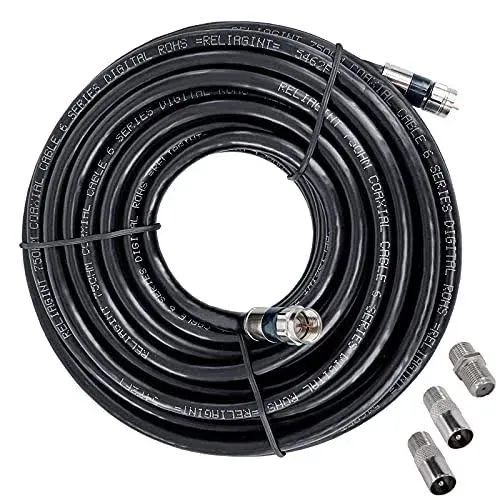 RELIAGINT Black RG6 Coaxial Cable with F Connector F81 Female Adapter