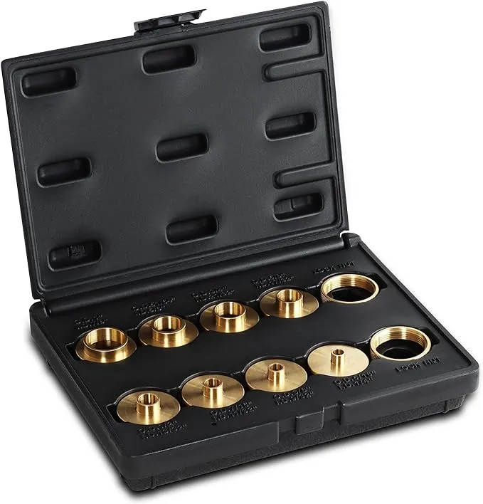 DCT Brass Router Template Guides Bushing 10-Piece Set & Black Carrying Case - Porter-Cable Guide Bushings 5/16 to 1in